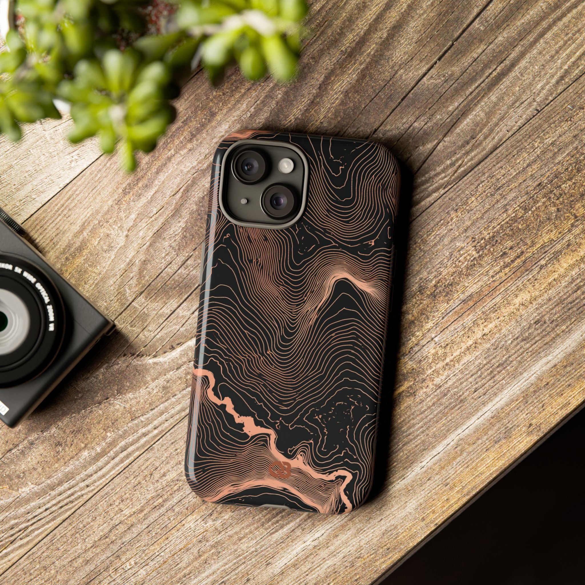 Orange Tough Phone Case for iPhone - Salmon Ridge Topo