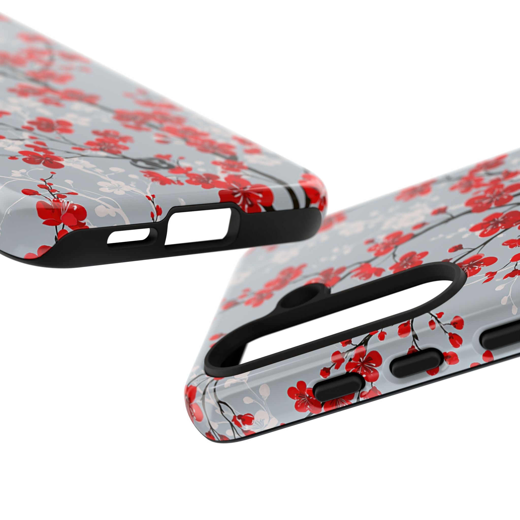Grey Tough Phone Case for Samsung - Crimson Sakura Slate