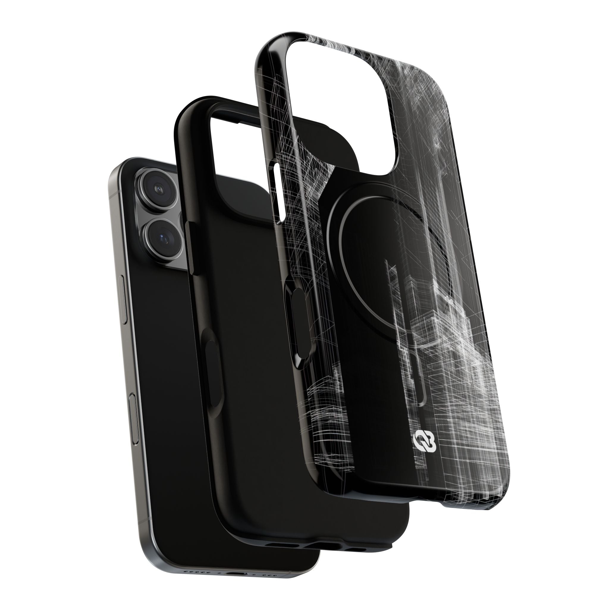Black Tough 2.0 Magsafe Phone Case for iPhone - Ghost Urban Wireframe