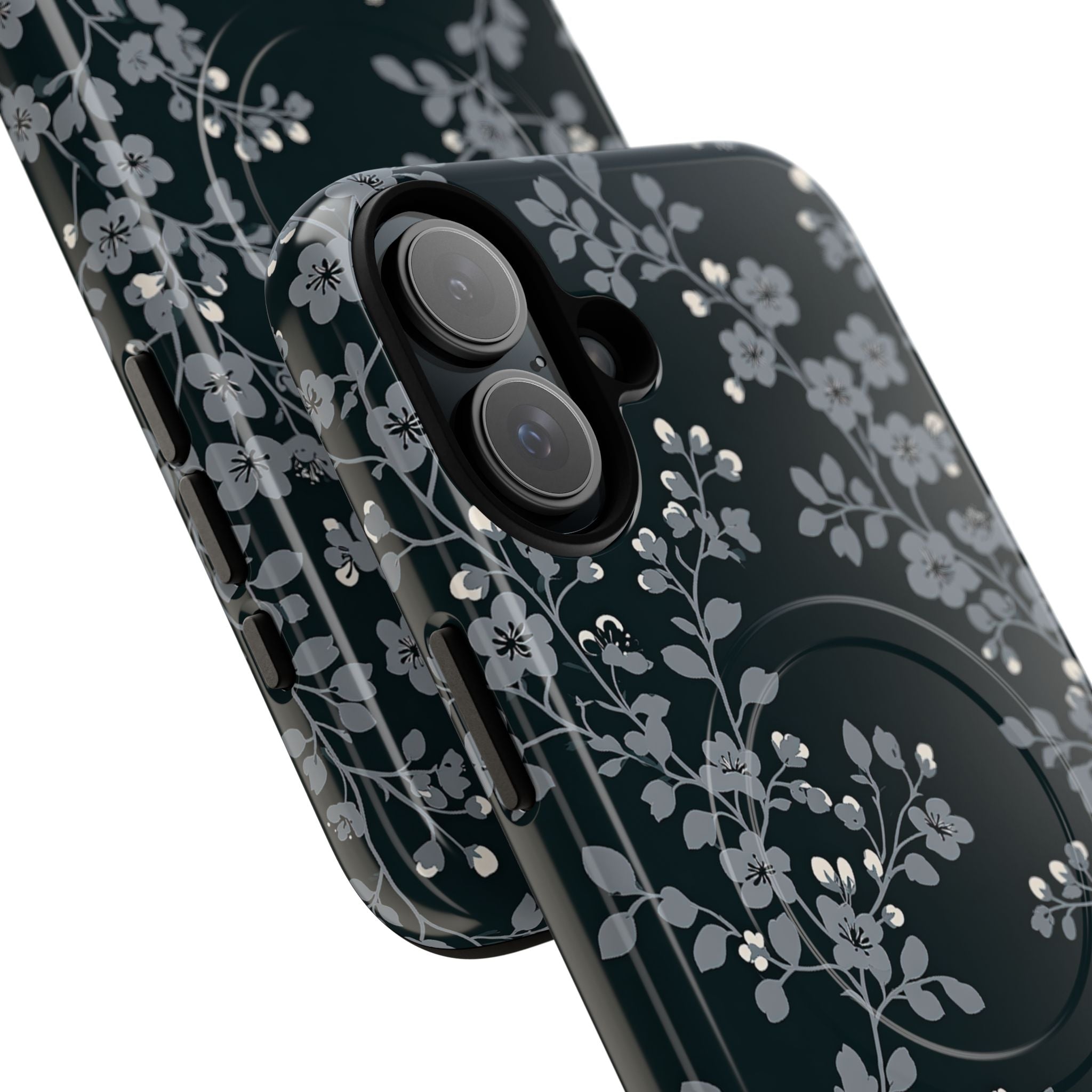 Black Tough 2.0 Magsafe Phone Case for iPhone - Midnight Slate Blossom