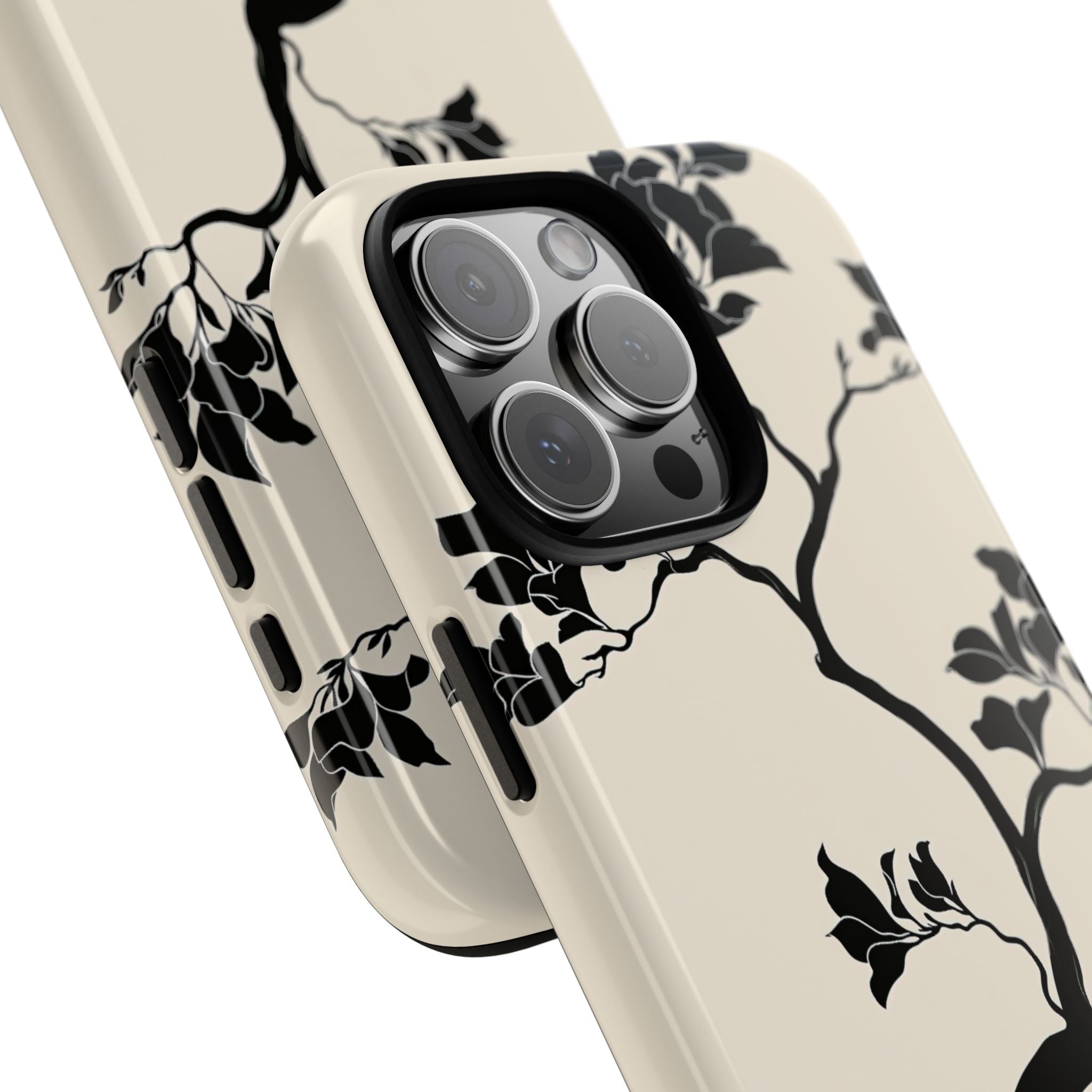 Beige Tough Phone Case for iPhone - Obsidian Bonsai Silhouette