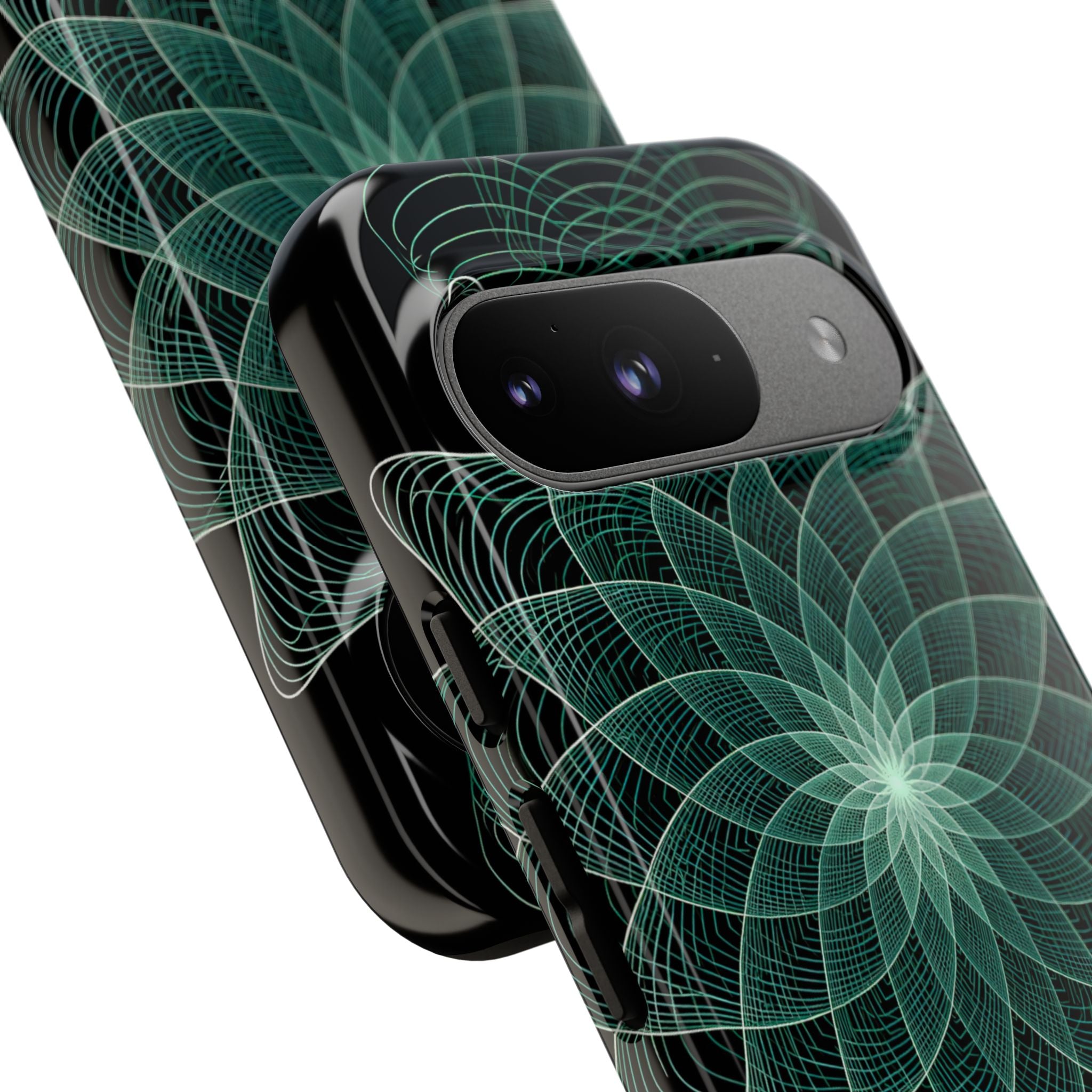 Green Tough Phone Case for Google Pixel - Cyan Signal Bloom