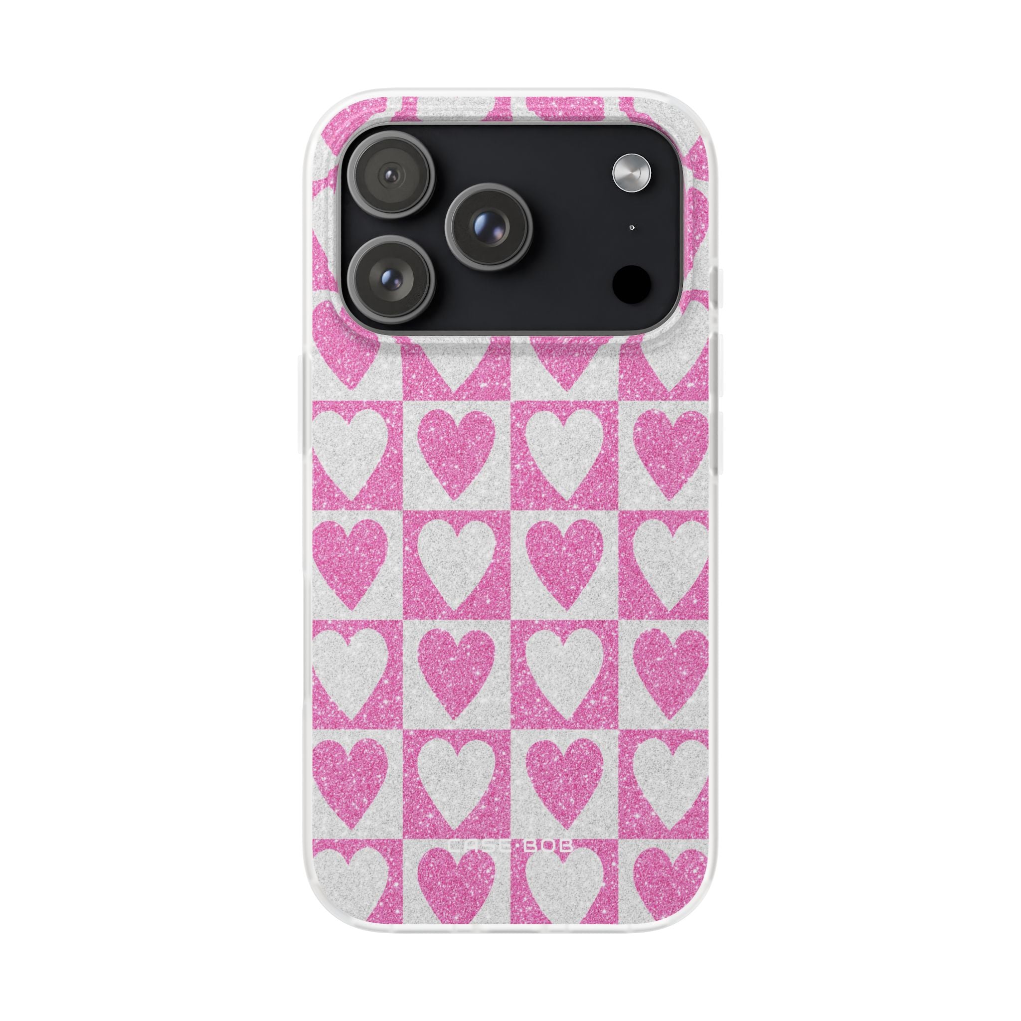 Glitter Heart Grid iPhone 17 Pro Case - Soft - CASE•BOB