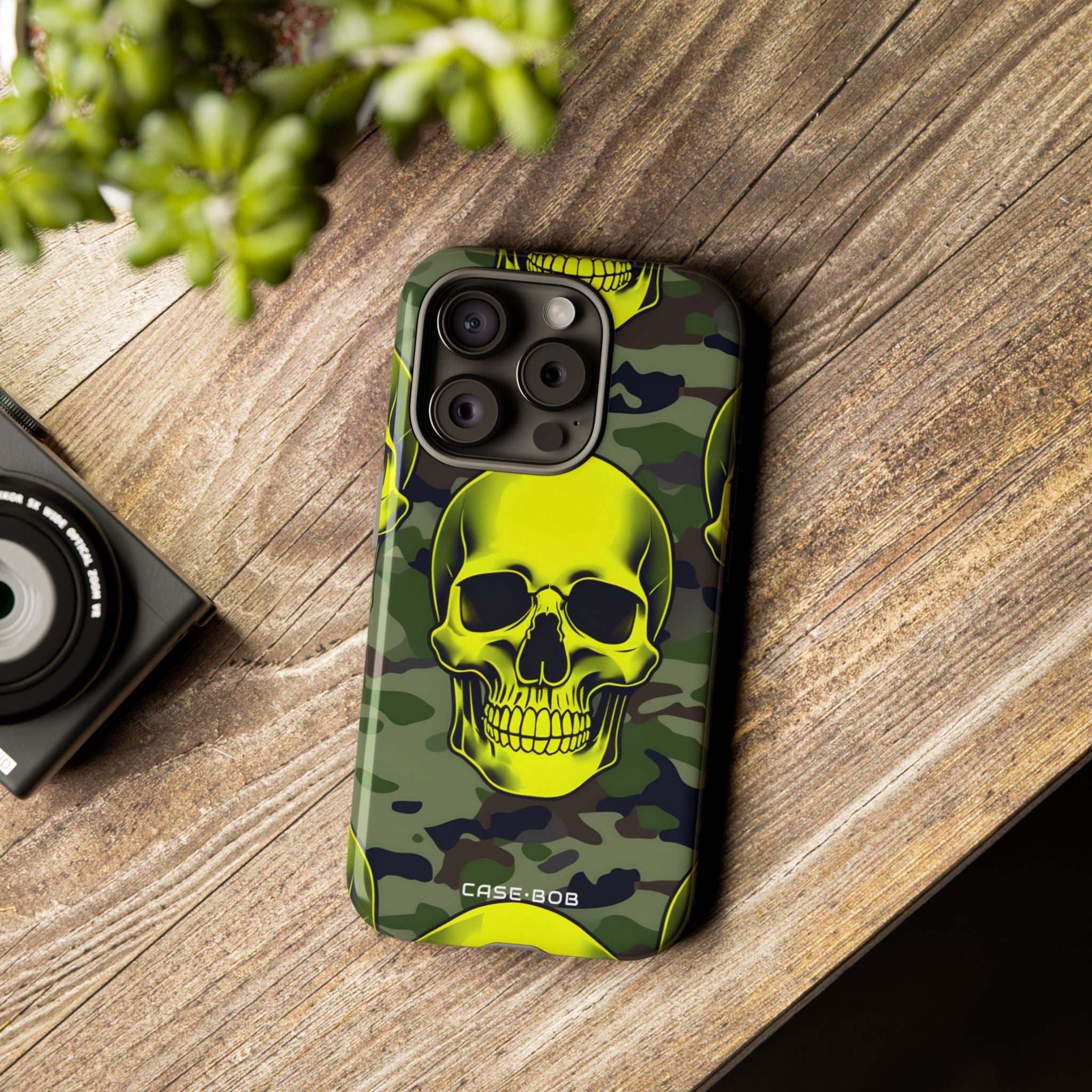 Neon Skull Camo iPhone 15 Pro Cover - Tough