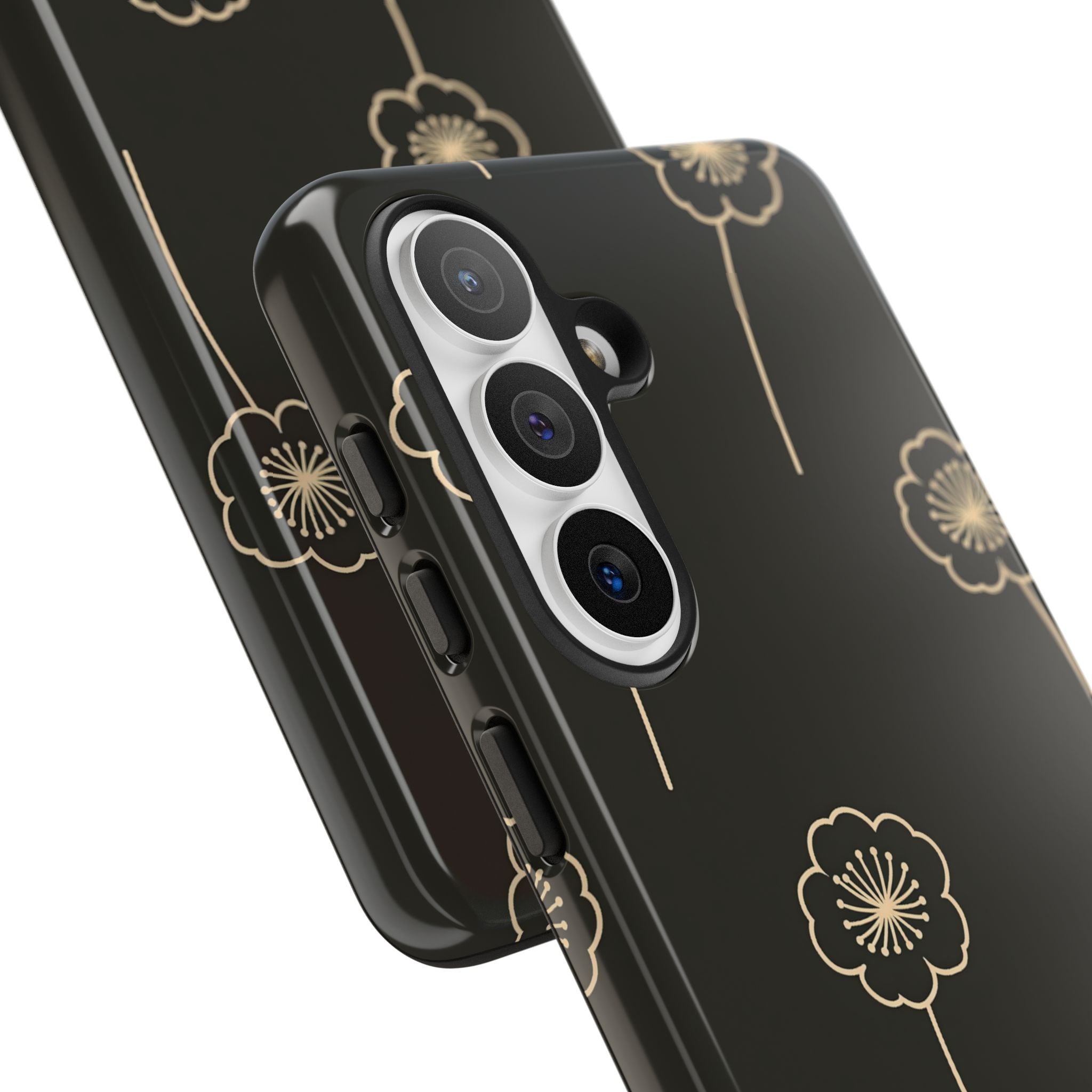 Black Tough Phone Case for Samsung - Obsidian Sand Petals