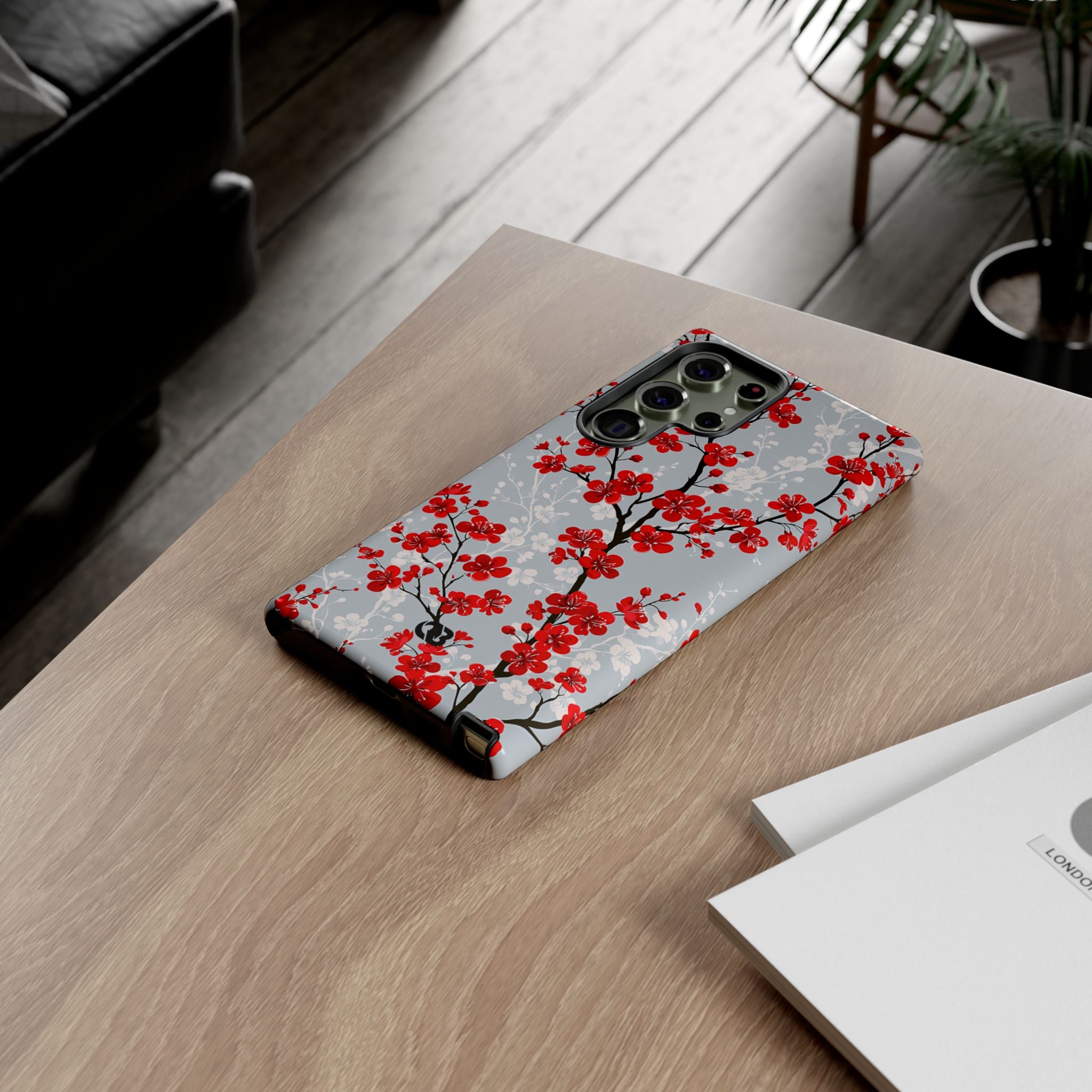 Grey Tough Phone Case for Samsung - Crimson Sakura Slate