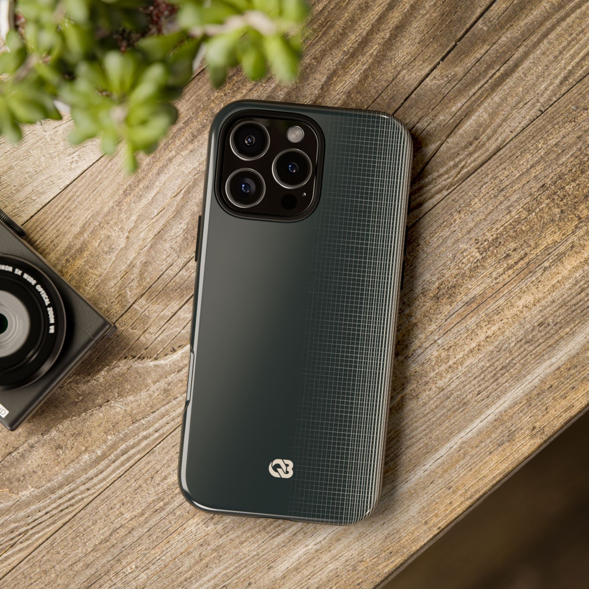 Grey Tough Phone Case for iPhone - Charcoal Tech Grid