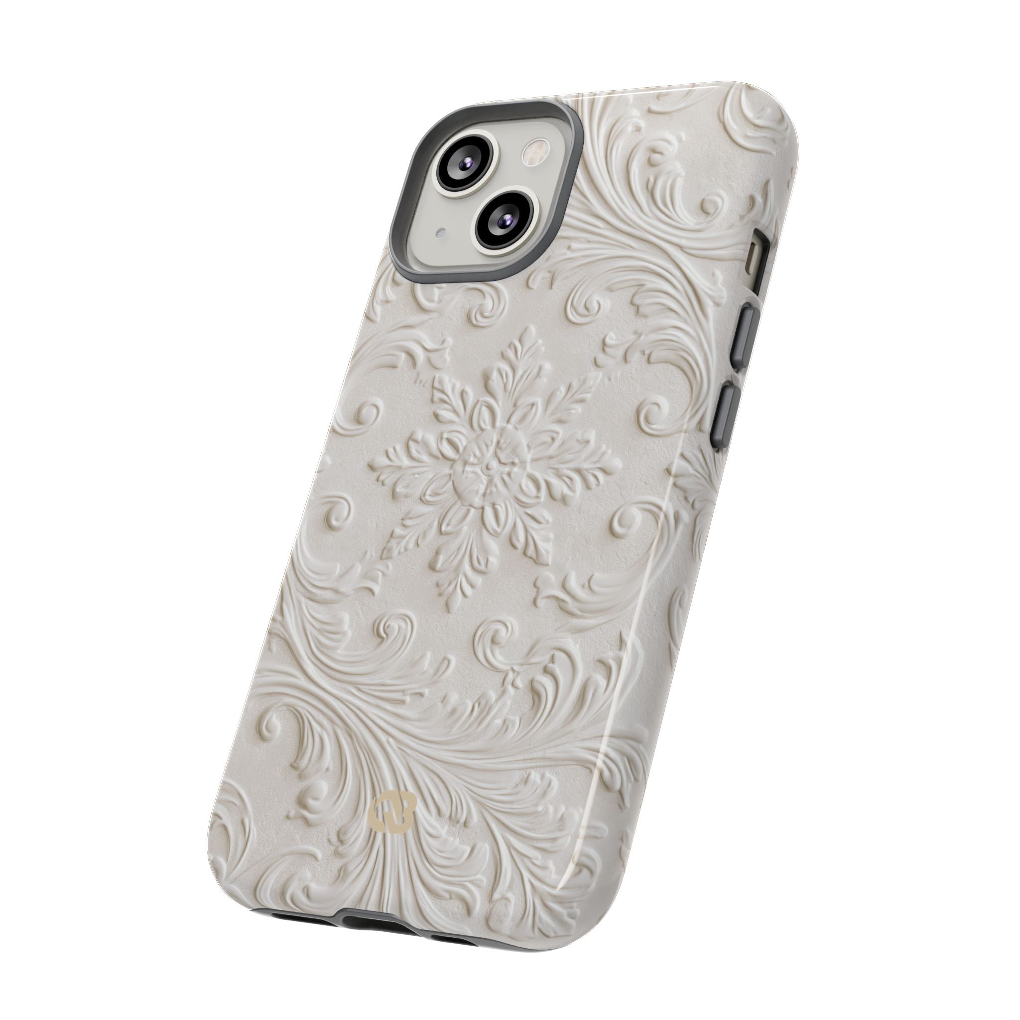 White Tough Phone Case for iPhone - Alabaster Floral Relief