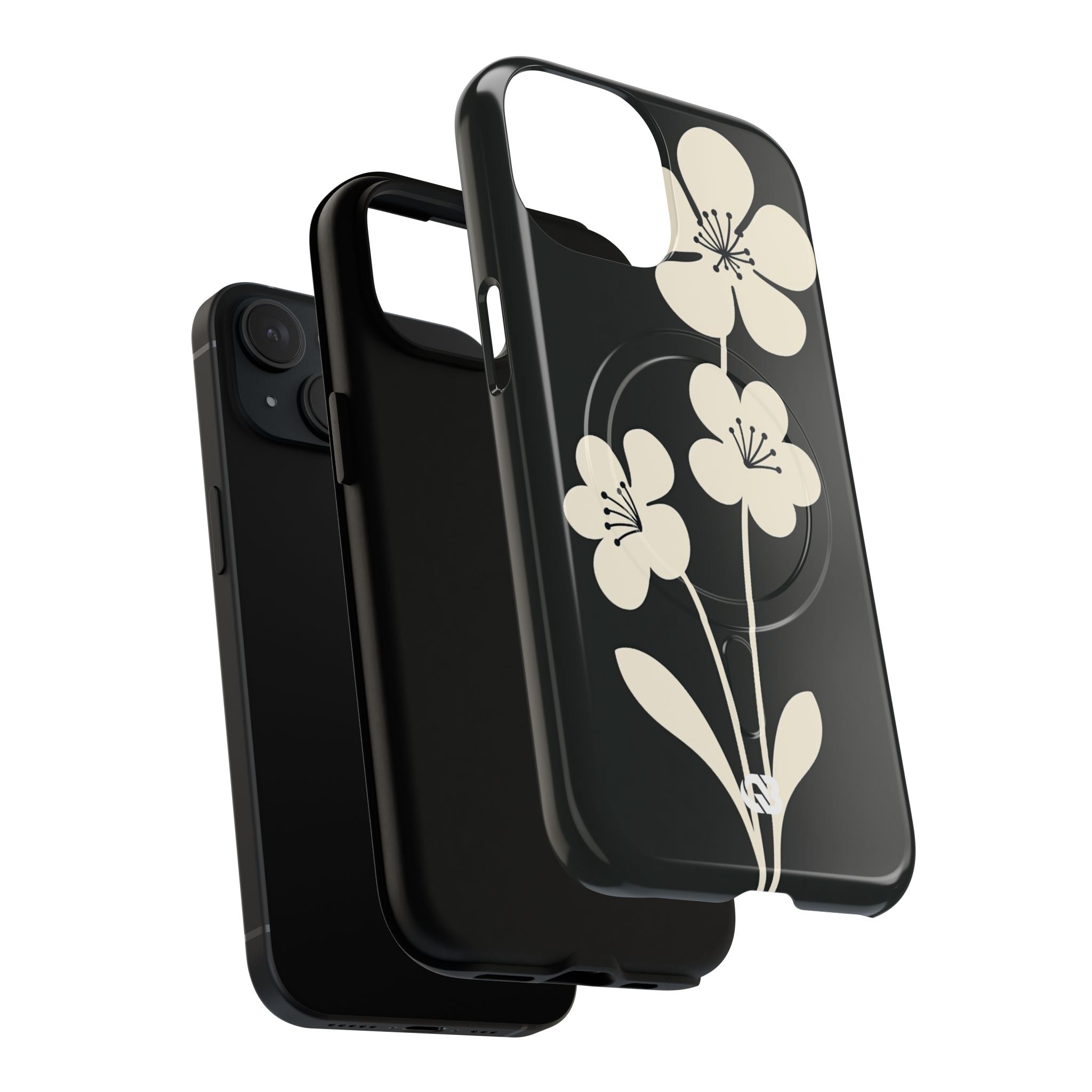 Black Tough 2.0 Magsafe Phone Case for iPhone - Obsidian Cream Bloom