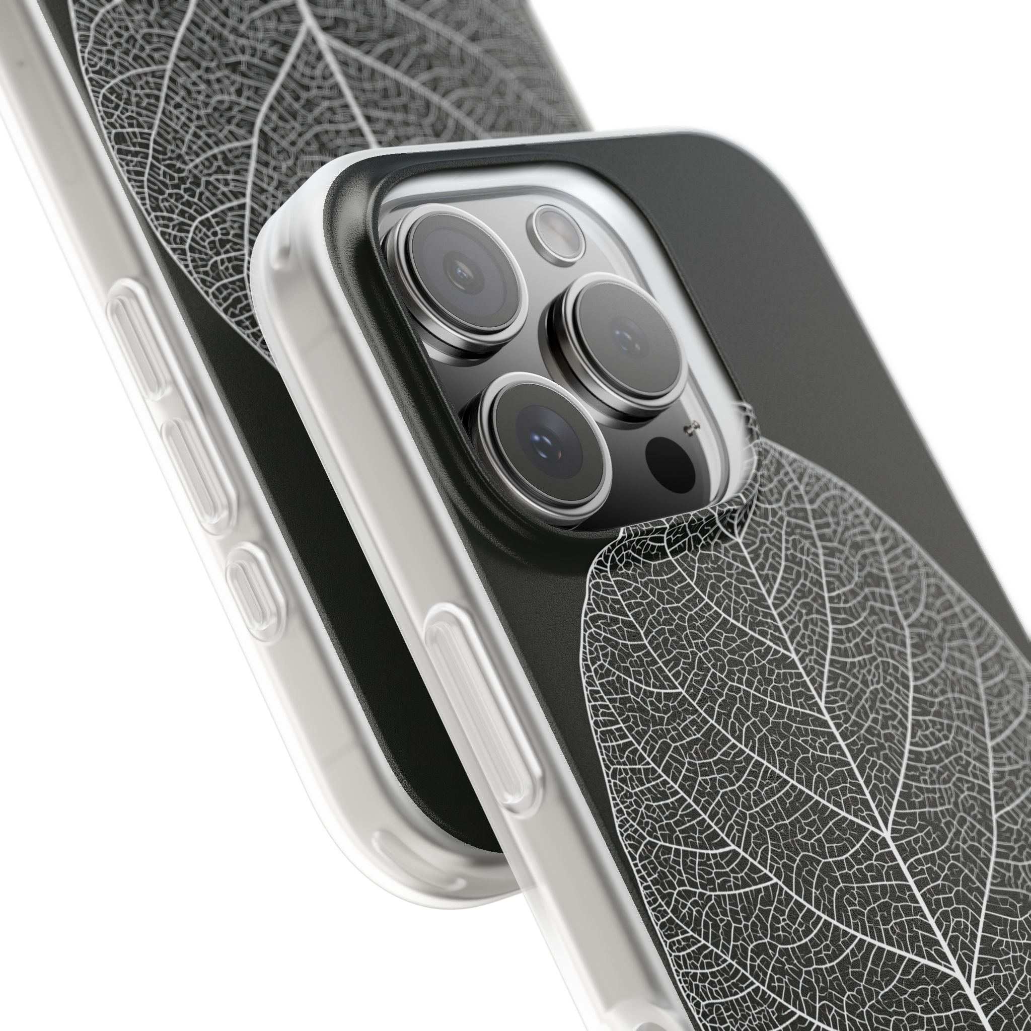 Black Lite Phone Case for iPhone - Bleached Leaf Lattice