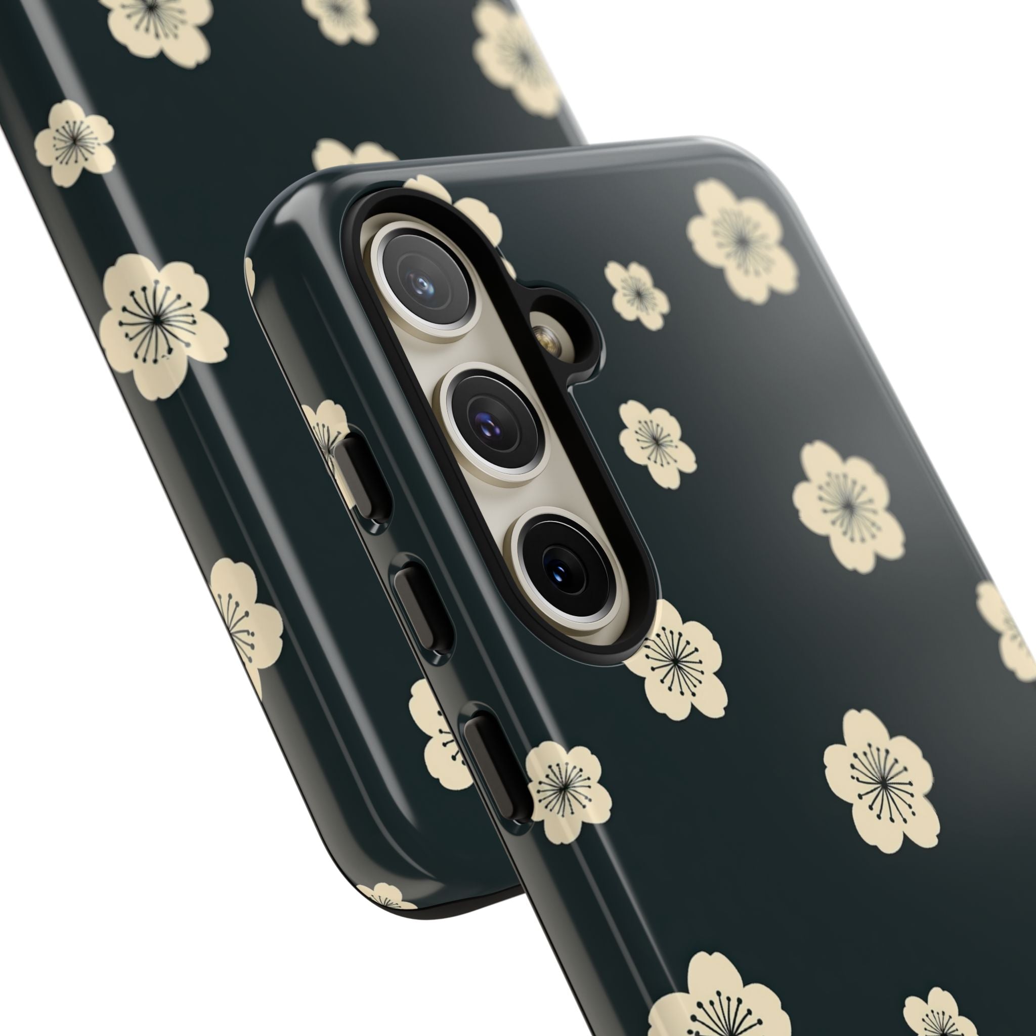 Teal Tough Phone Case for Samsung - Obsidian Cream Petals