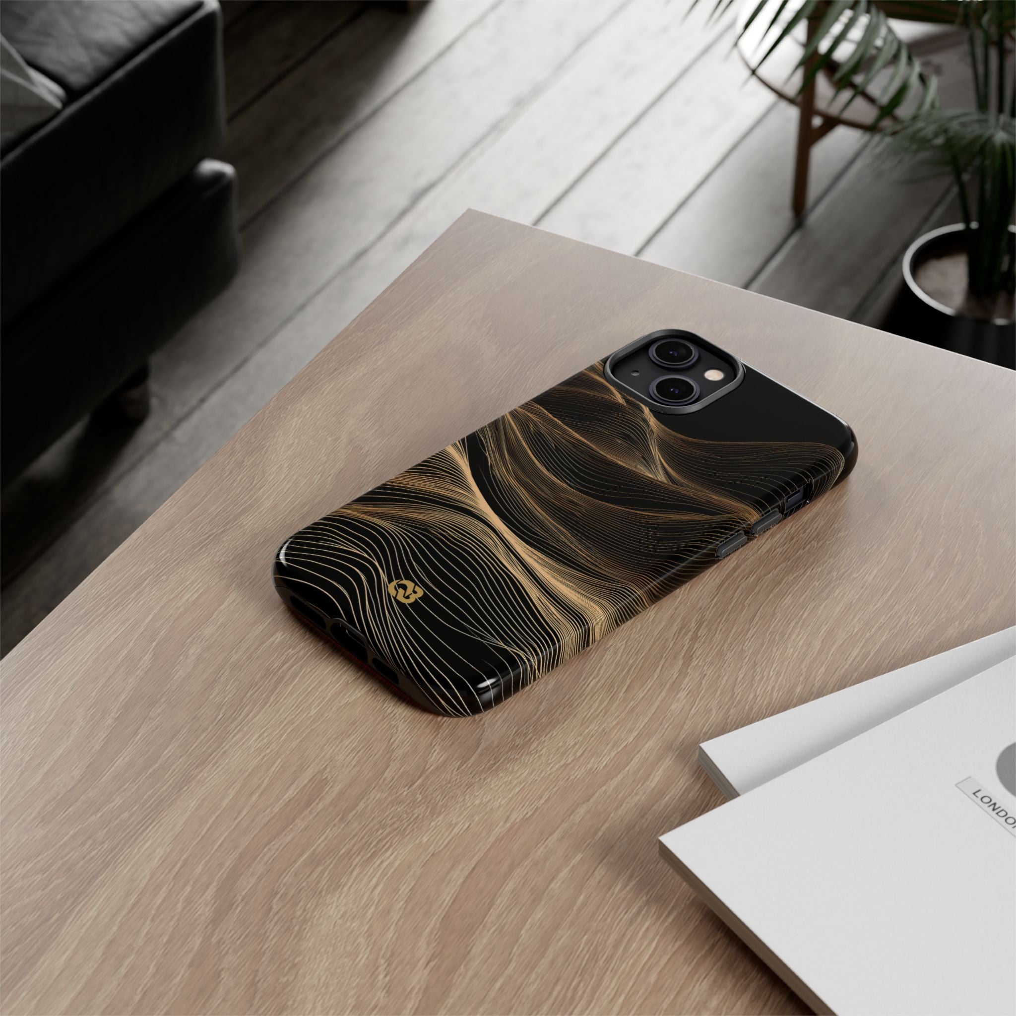 Black Tough Phone Case for iPhone - Copper Topo Ridge