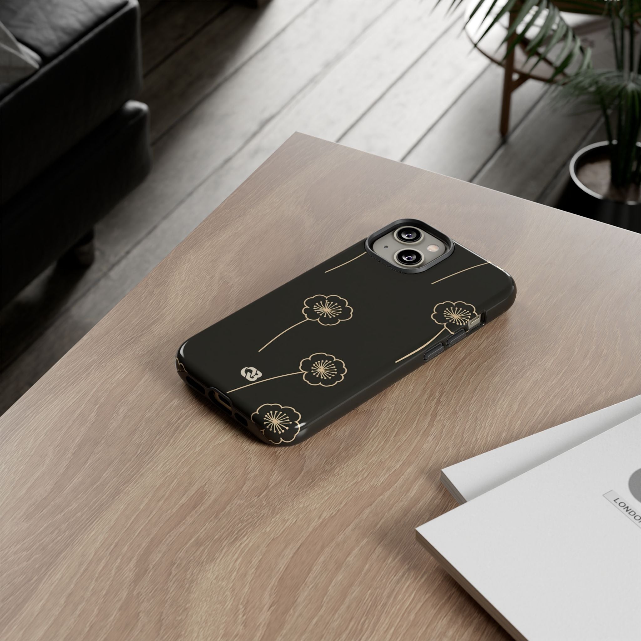 Black Tough Phone Case for iPhone - Obsidian Sand Petals