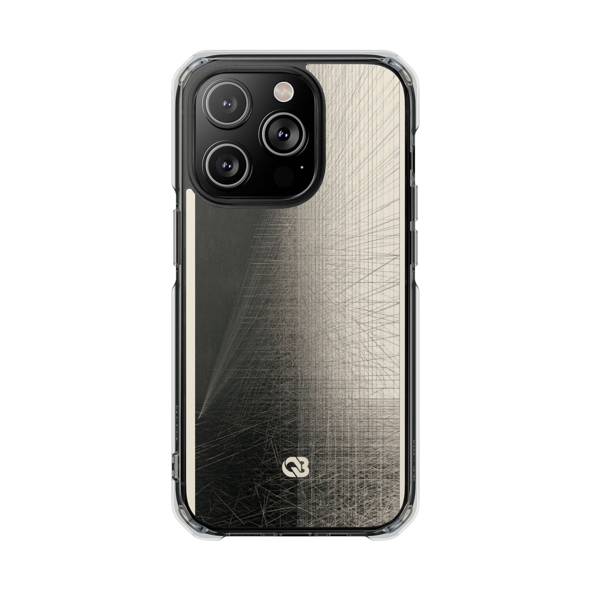 Beige Impact MagSafe Phone Case for iPhone - Brutalist Graphite Grid
