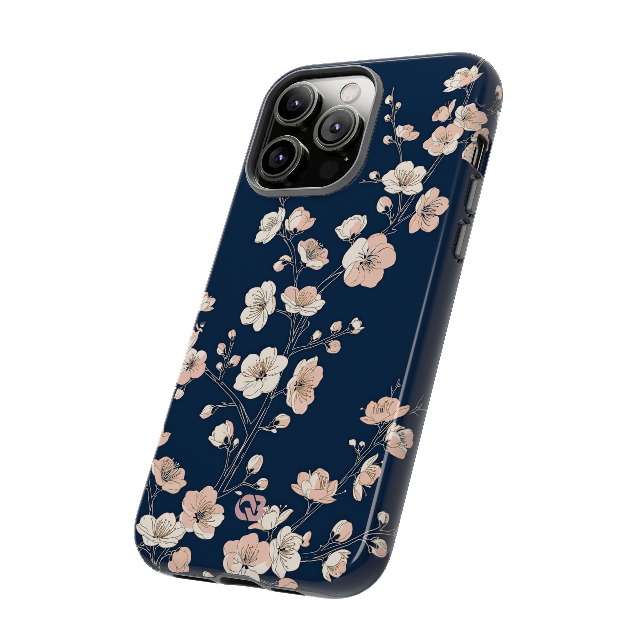 Blue Tough Phone Case for iPhone - Midnight Peach Sakura