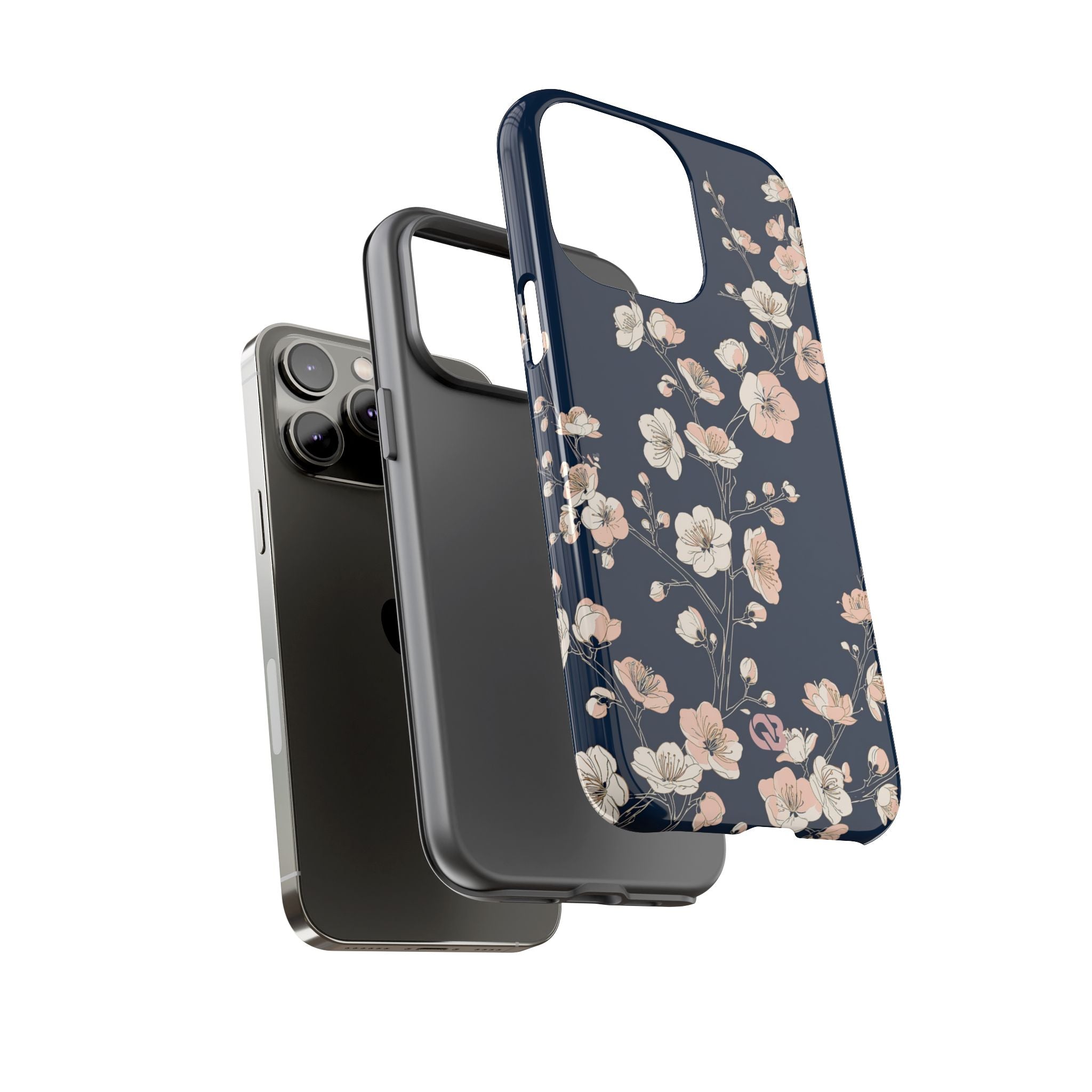 Blue Tough Phone Case for iPhone - Midnight Peach Sakura