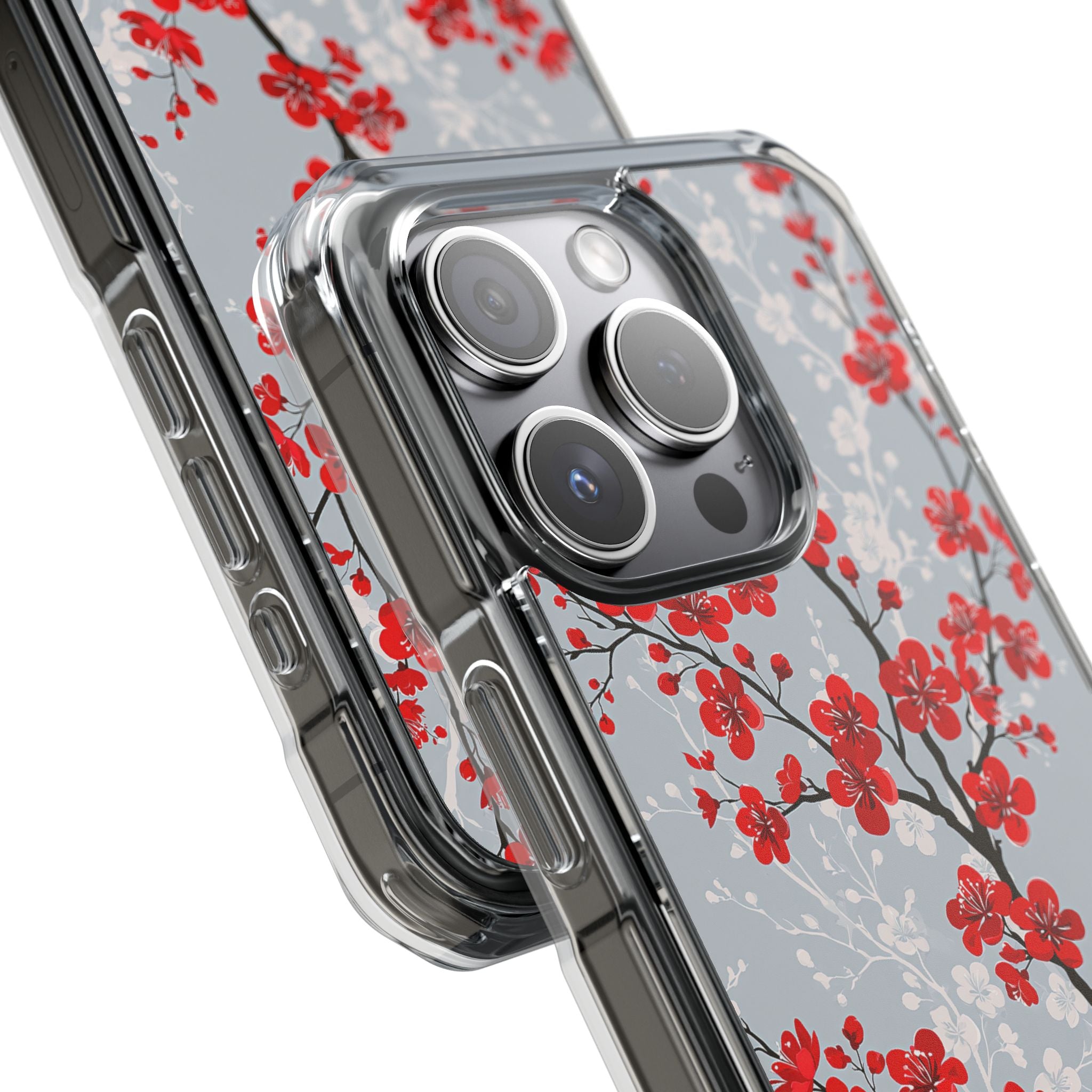 Grey Impact MagSafe Phone Case for iPhone - Crimson Sakura Slate