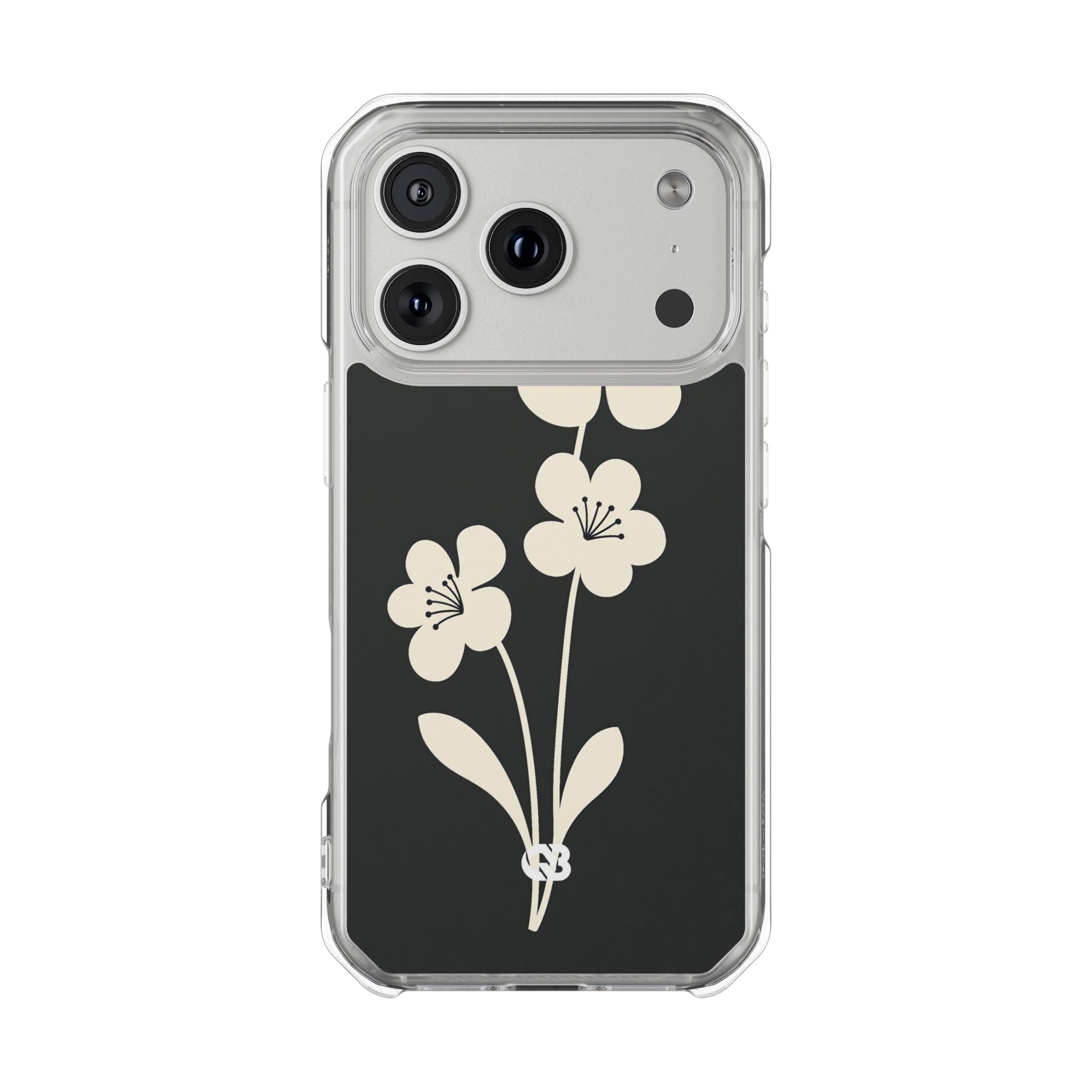 Black Impact MagSafe Phone Case for iPhone - Obsidian Cream Bloom
