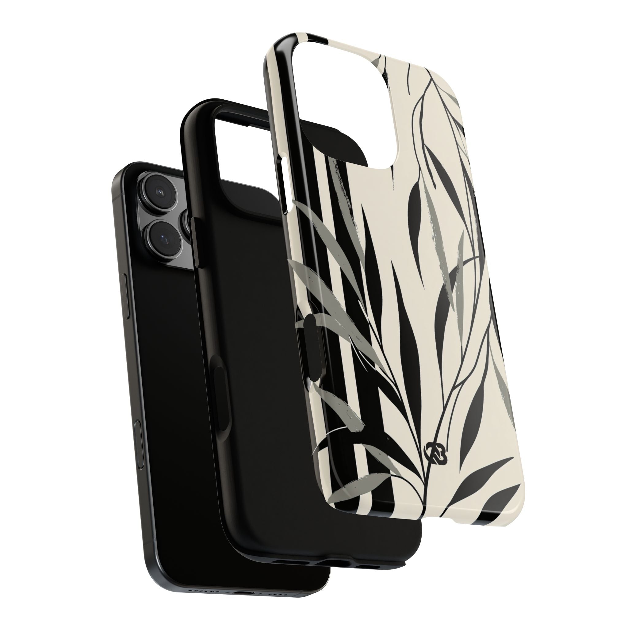 Beige Tough Phone Case for iPhone - Soot Leaf Sketch