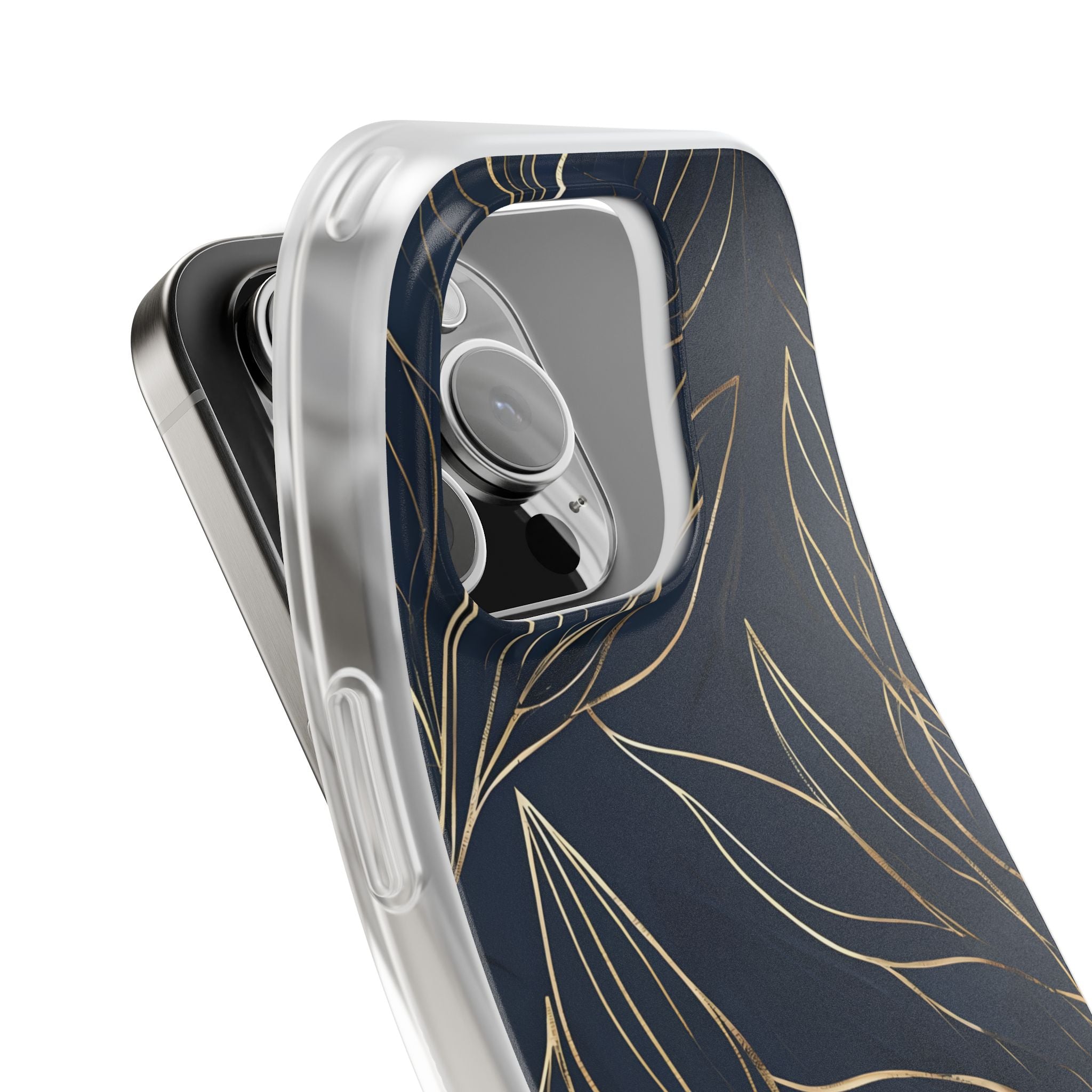 Gilded Navy Foliage · Soft Phone Case for iPhone