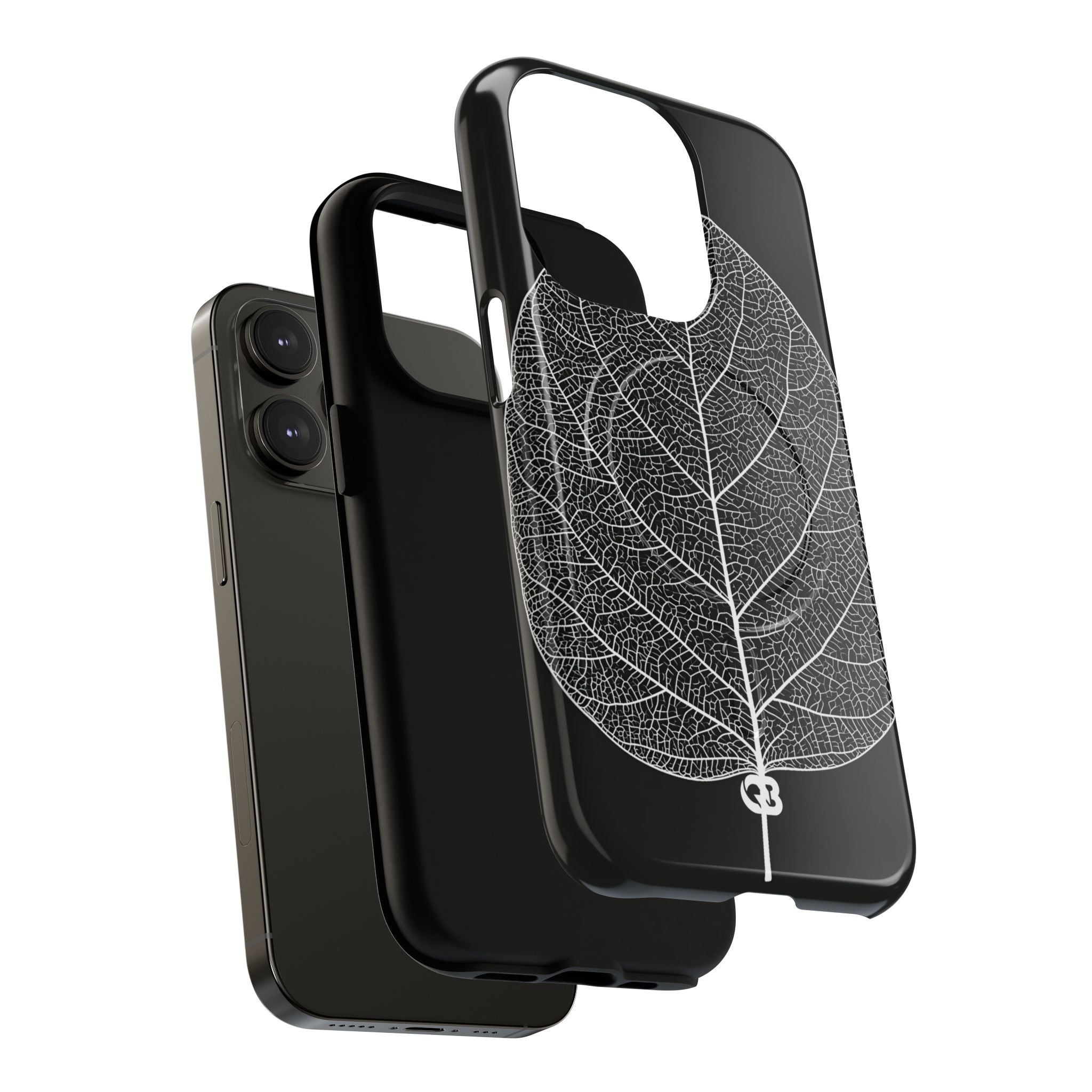 Black Tough 2.0 Magsafe Phone Case for iPhone - Bleached Leaf Lattice