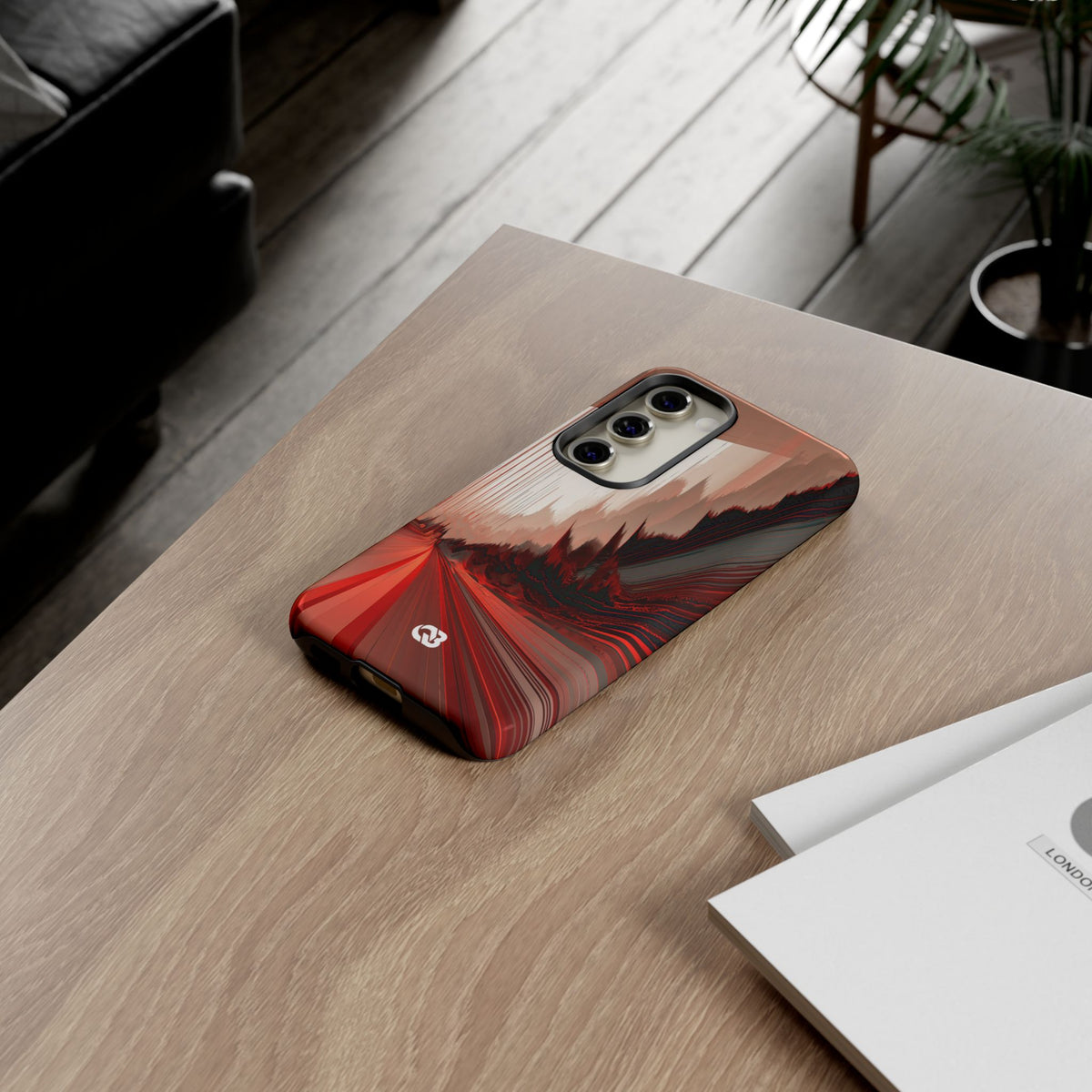 Red Tough Phone Case for Samsung - Crimson Pulse Horizon
