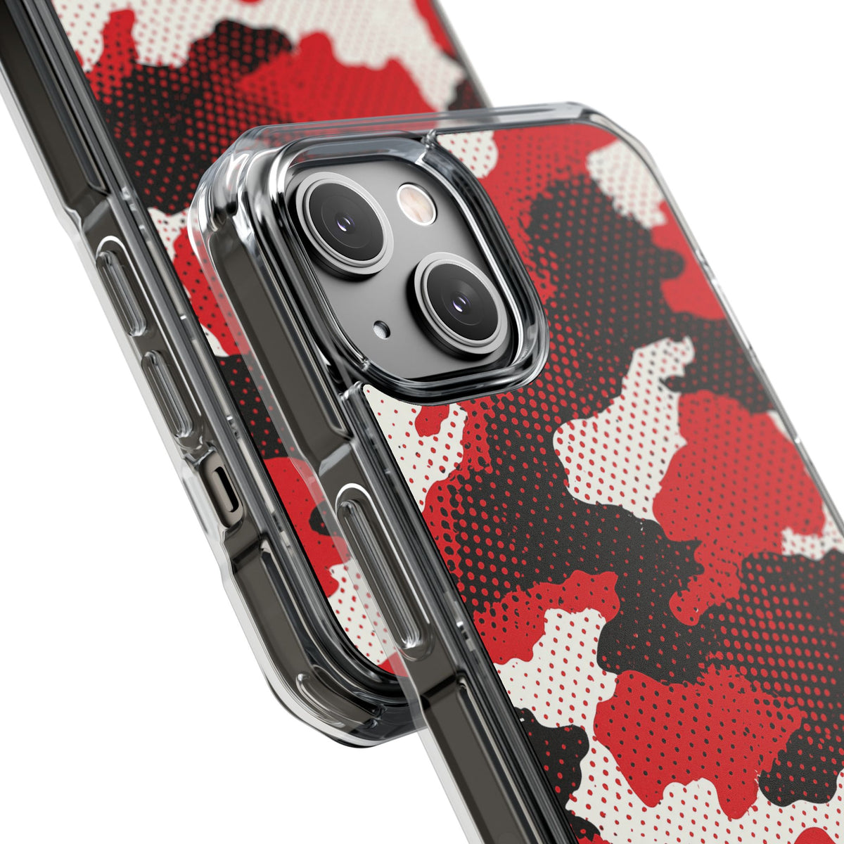 Crimson Halftone Camo · Clear Impact Magnetic Phone Case for iPhone · Red