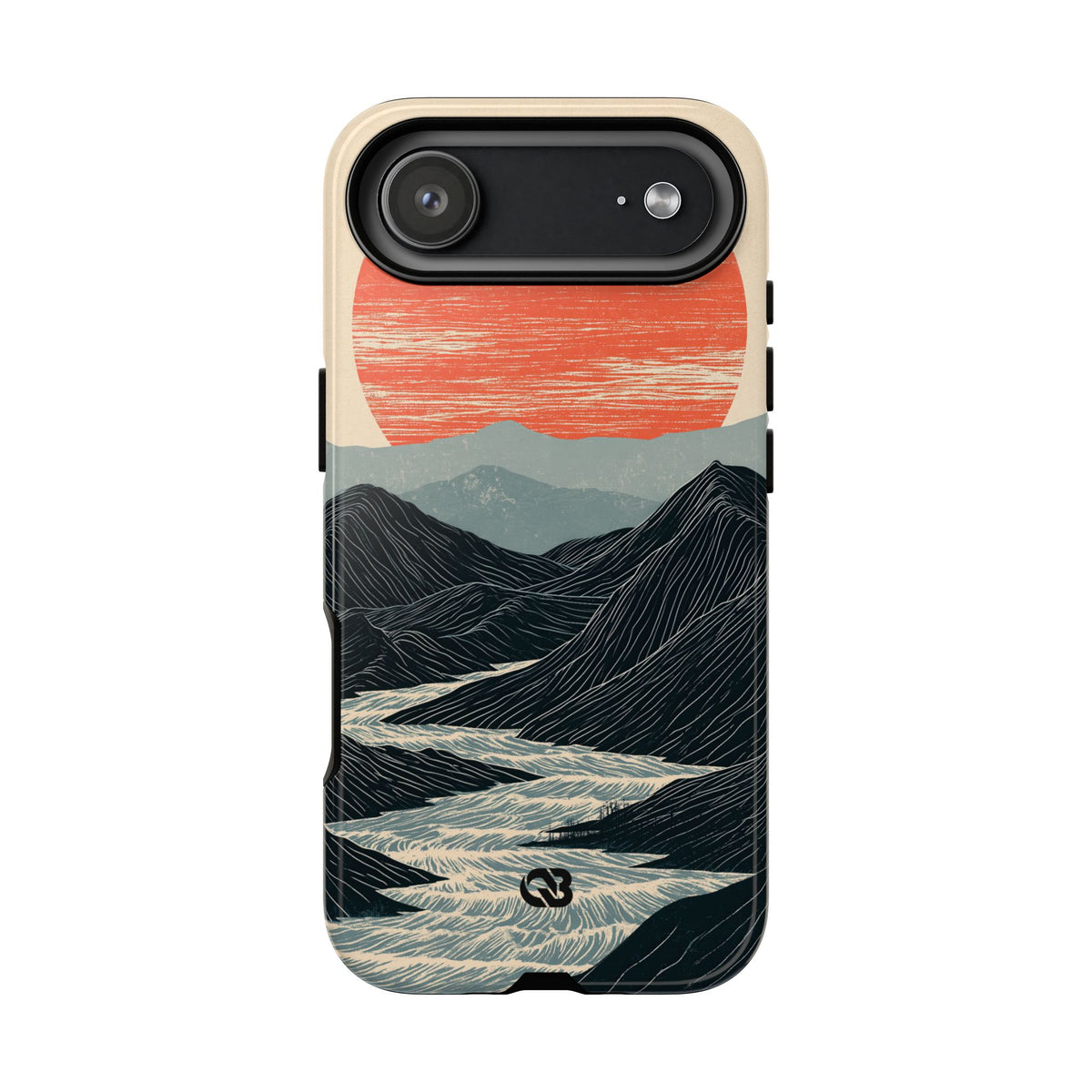 Beige Tough Phone Case for iPhone - Crimson Ridge Flow