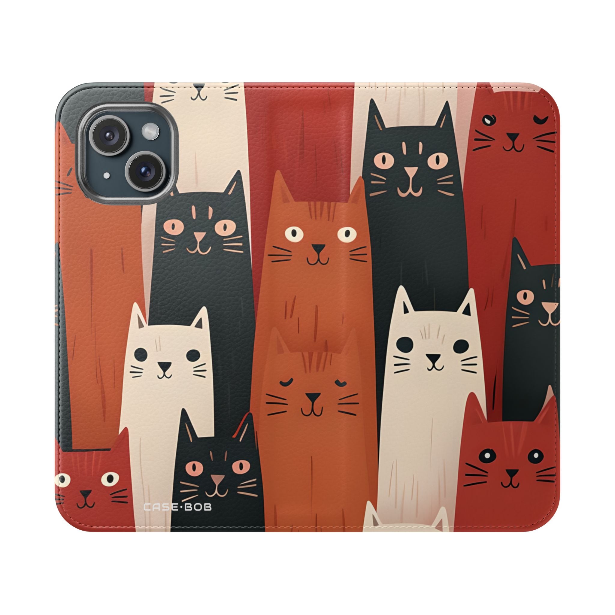 Kat Kolommen Oranje - iPhone 15 Case - Portemonnee