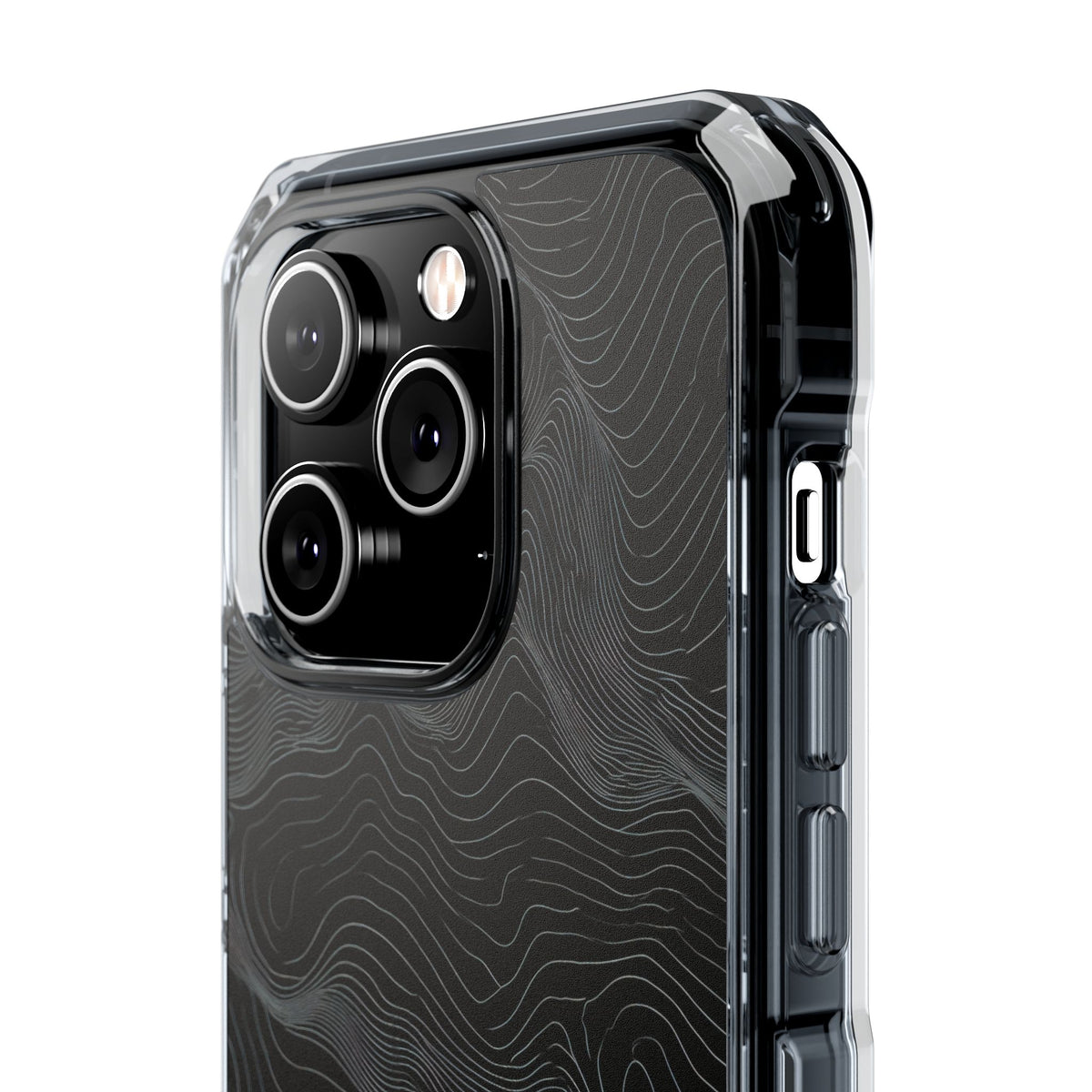 Black Impact MagSafe Phone Case for iPhone - Obsidian Topo Wireframe