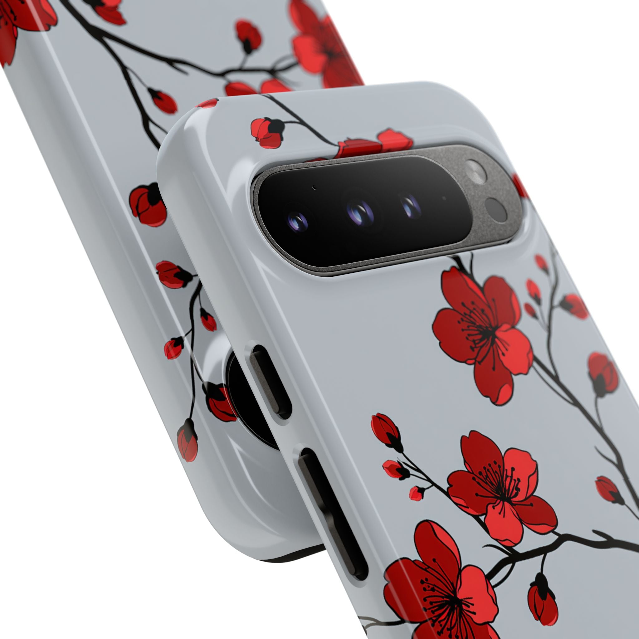 Grey Tough Phone Case for Google Pixel - Crimson Blossom Onyx
