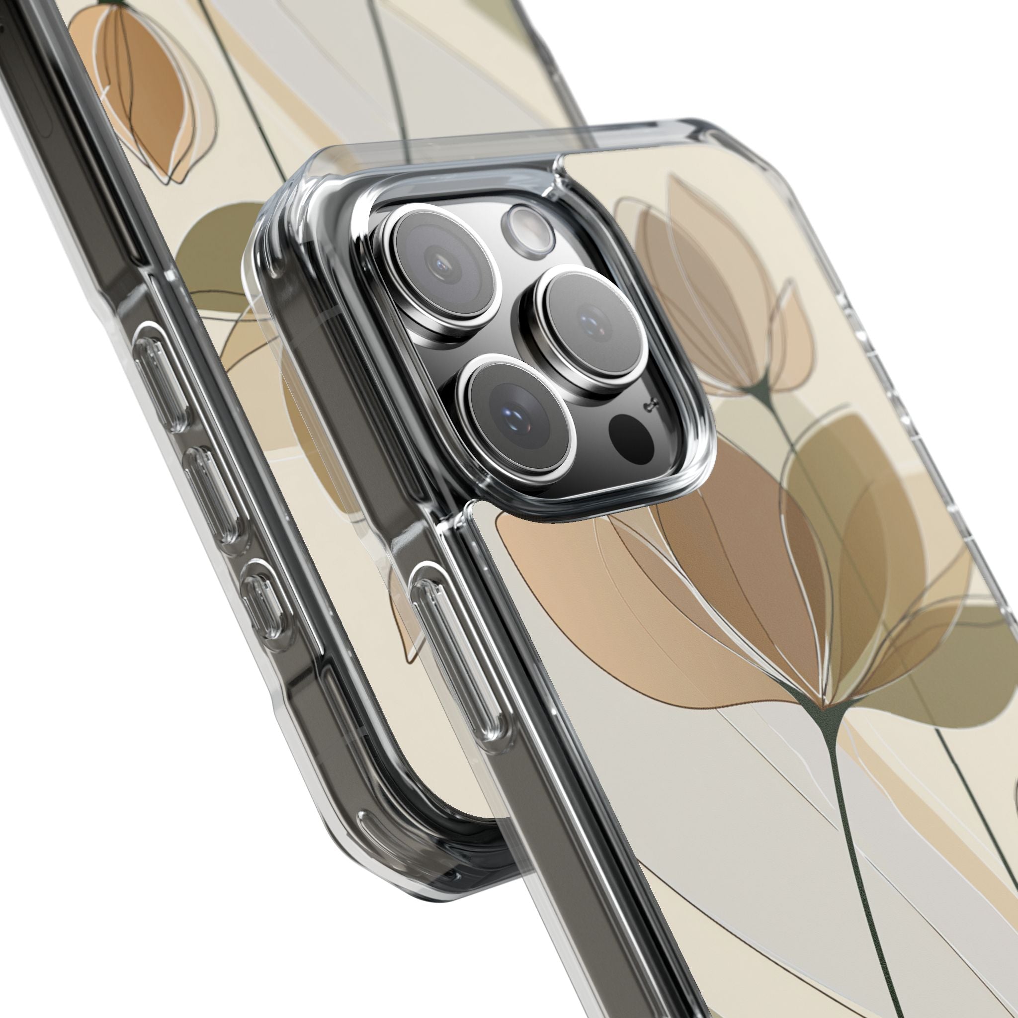Beige Impact MagSafe Phone Case for iPhone - Muted Ochre Petals