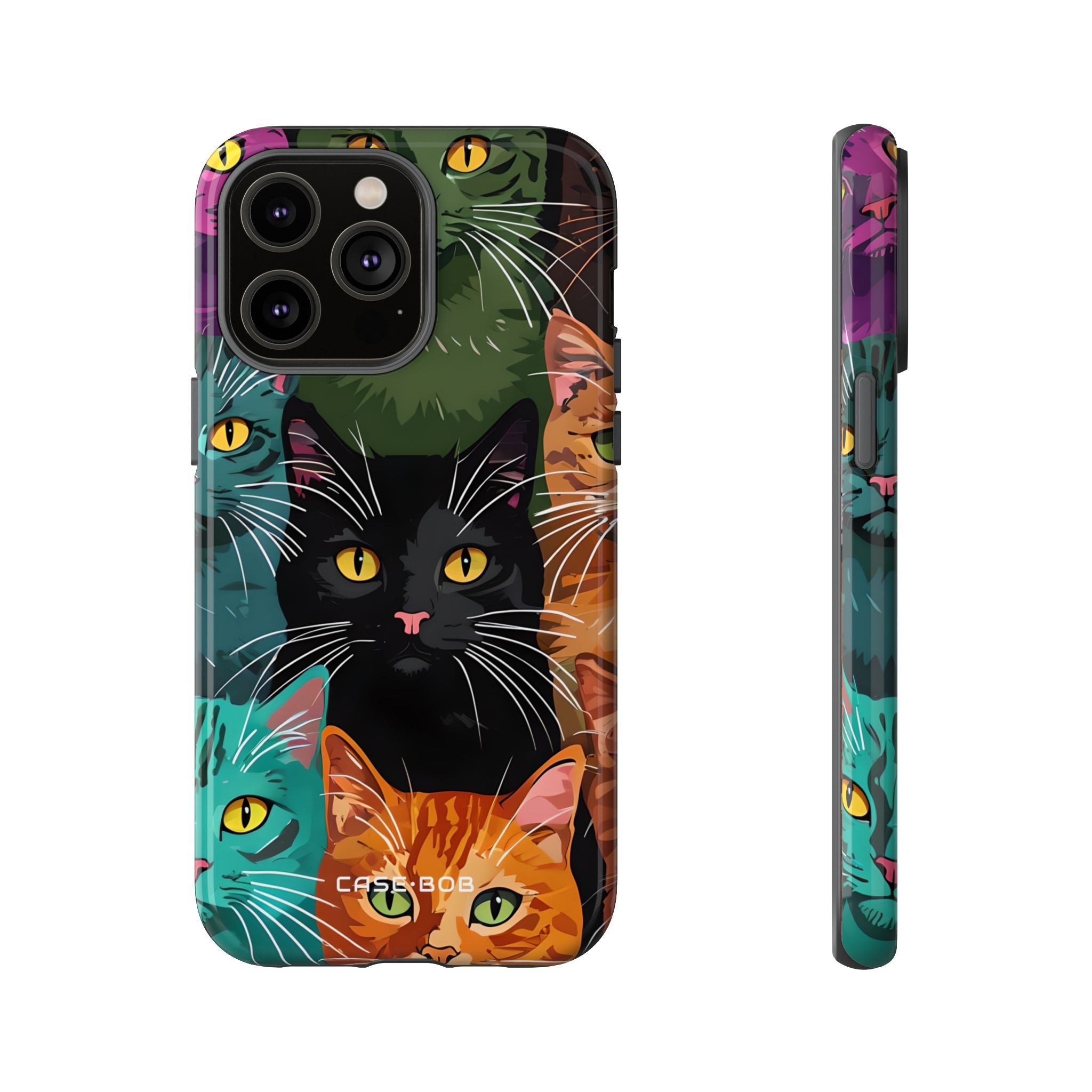 Teal Cat Grid iPhone 14 Pro Max Case - Tough