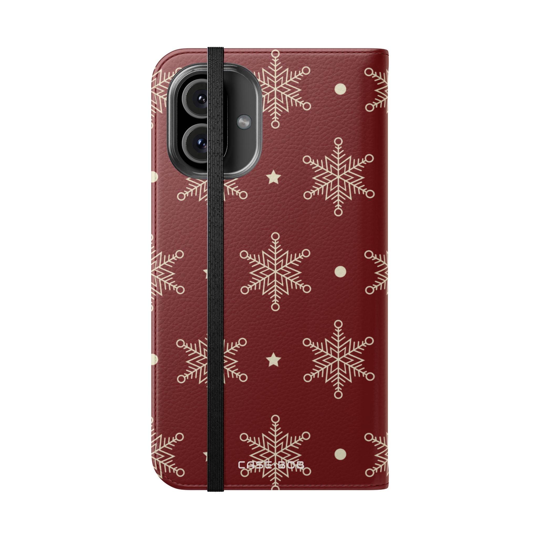 Cream Snowflakes Crimson - iPhone 16 Plus Case - Wallet