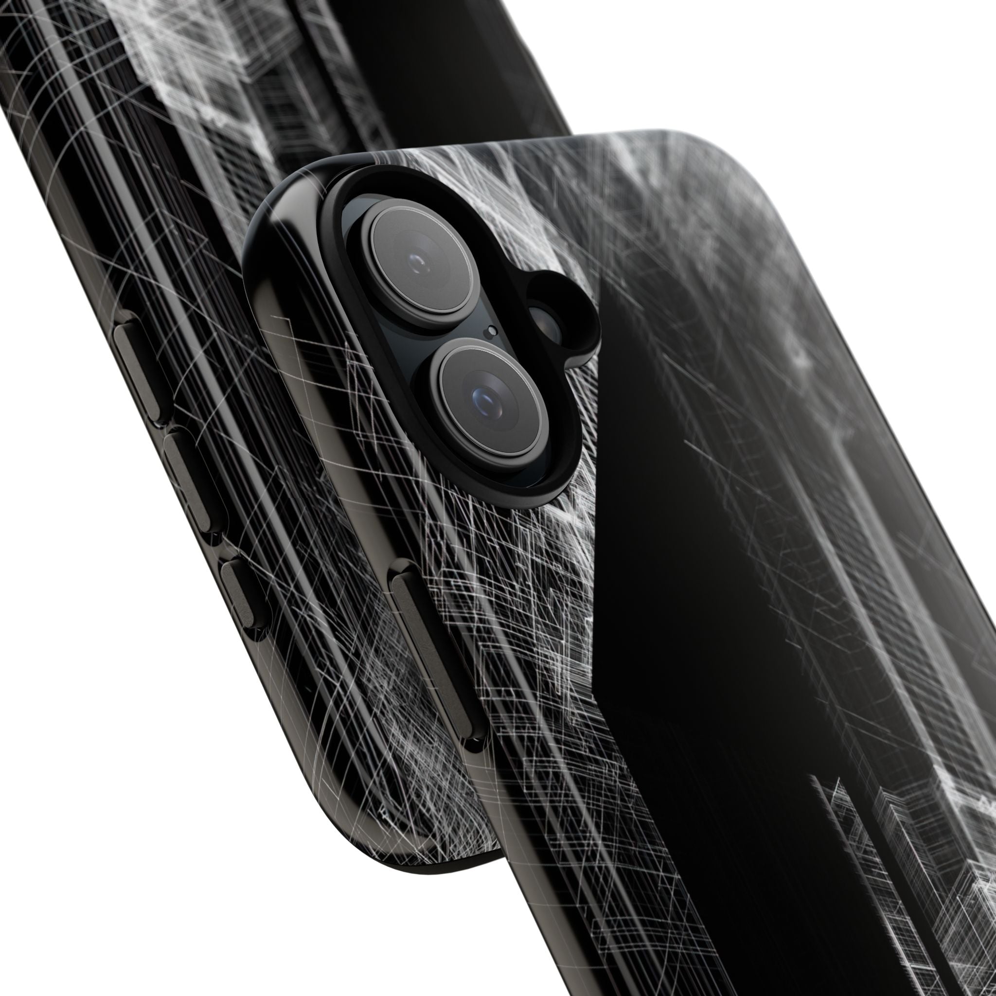 Black Tough Phone Case for iPhone - Ghost Urban Wireframe