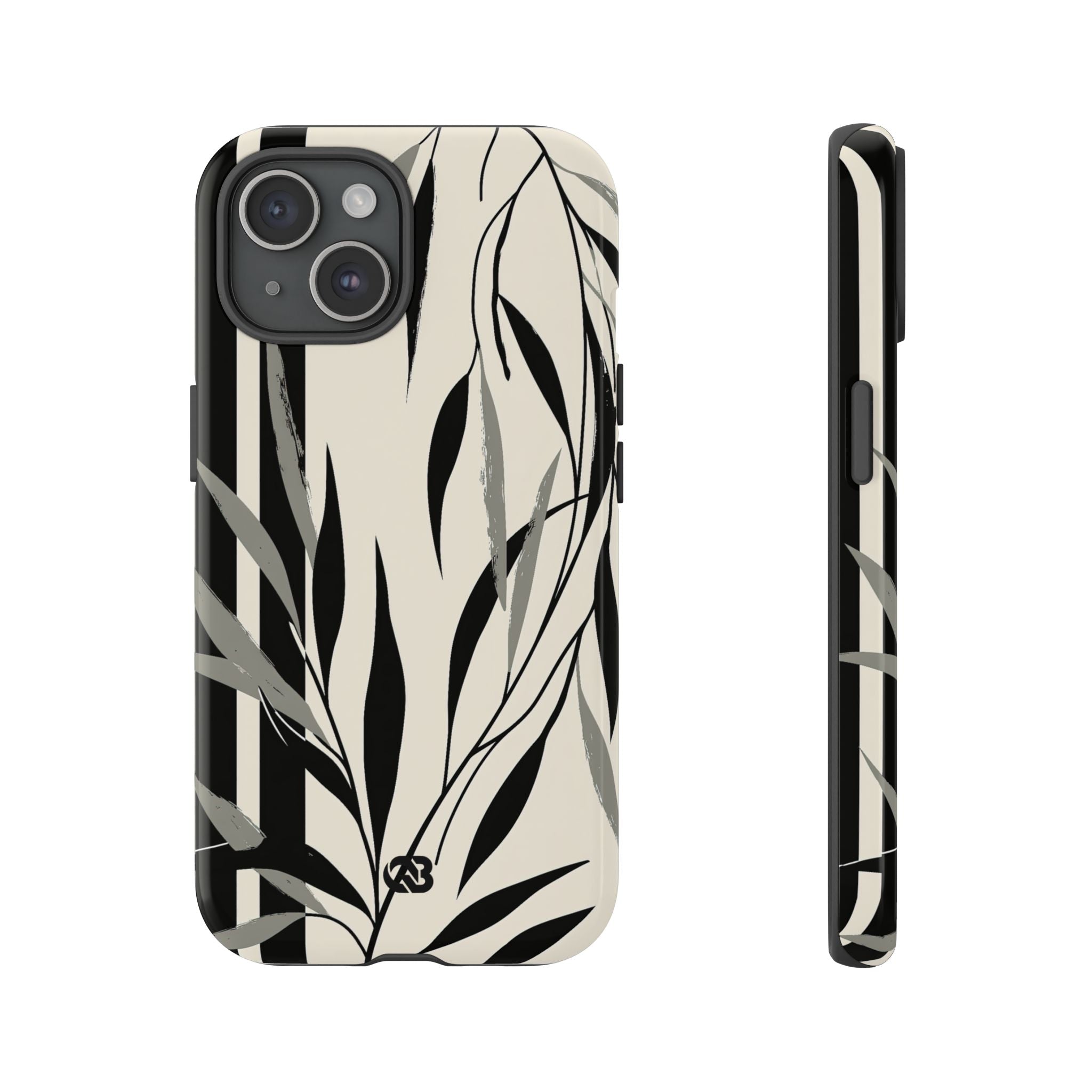 Beige Tough Phone Case for iPhone - Soot Leaf Sketch