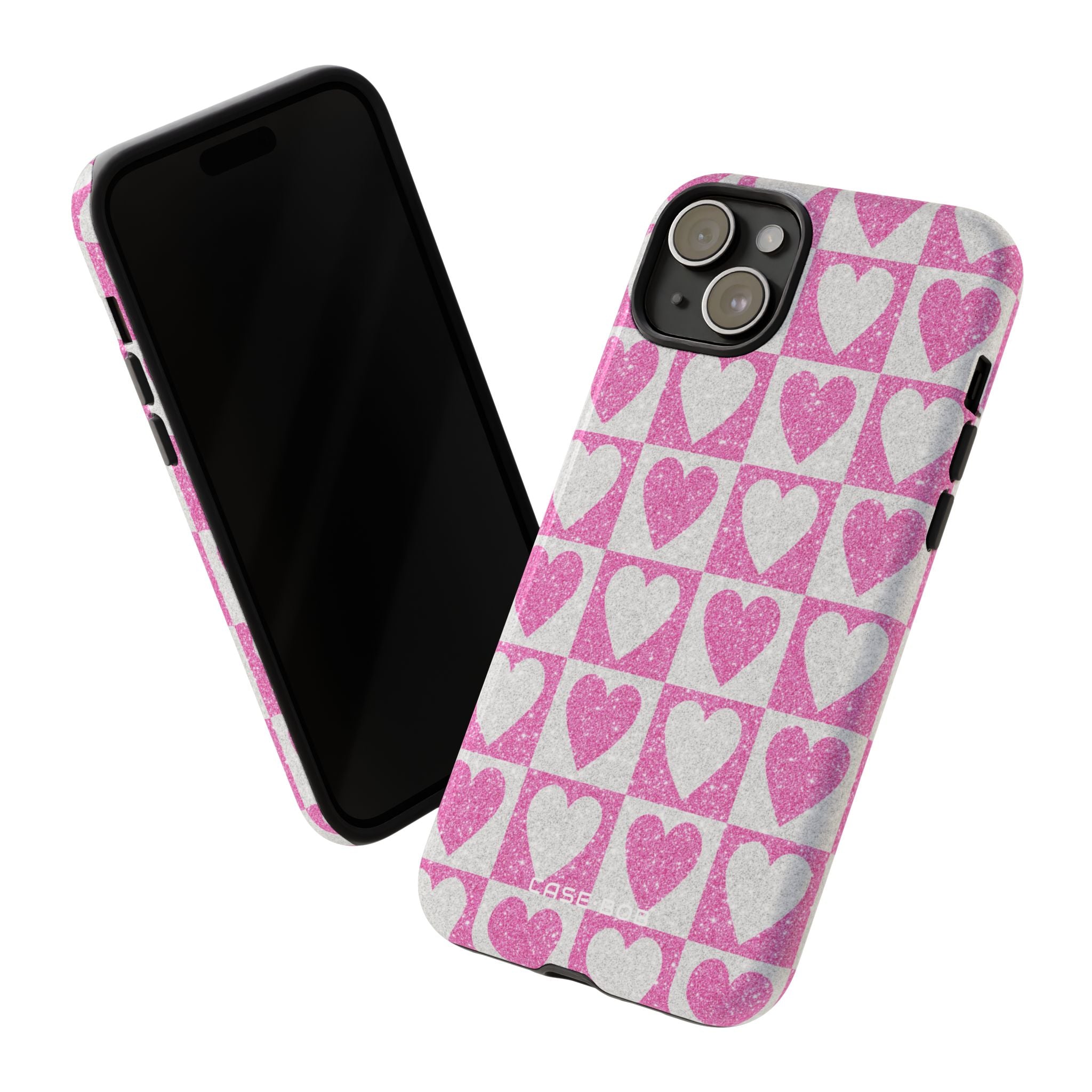 Glitter Heart Grid iPhone 15 Plus Case - Tough