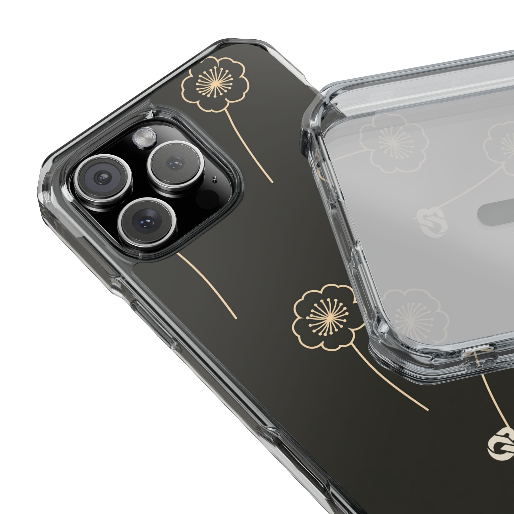 Black Impact MagSafe Phone Case for iPhone - Obsidian Sand Petals