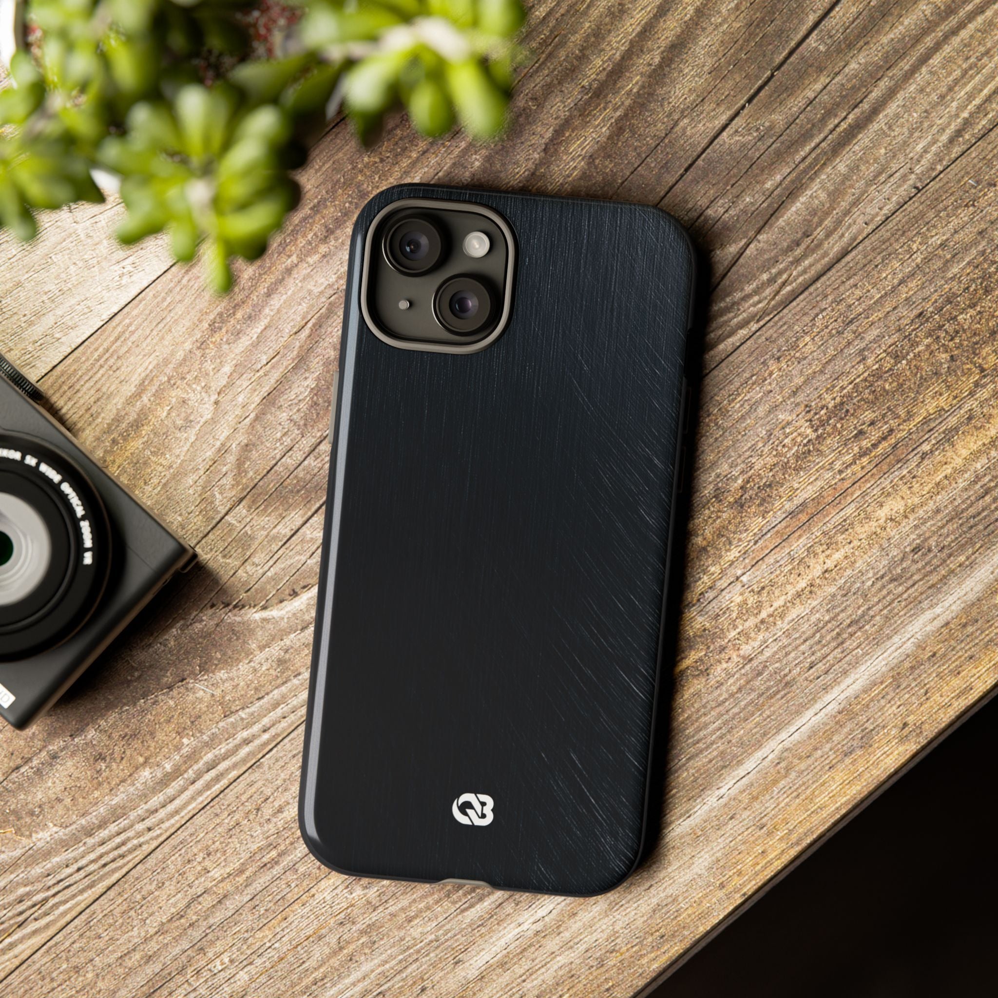 Black Tough Phone Case for iPhone - Midnight Brushed Grain
