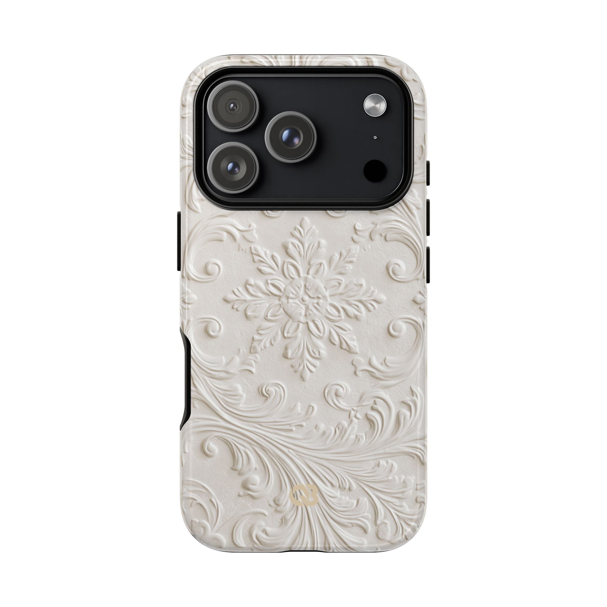 White Tough Phone Case for iPhone - Alabaster Floral Relief