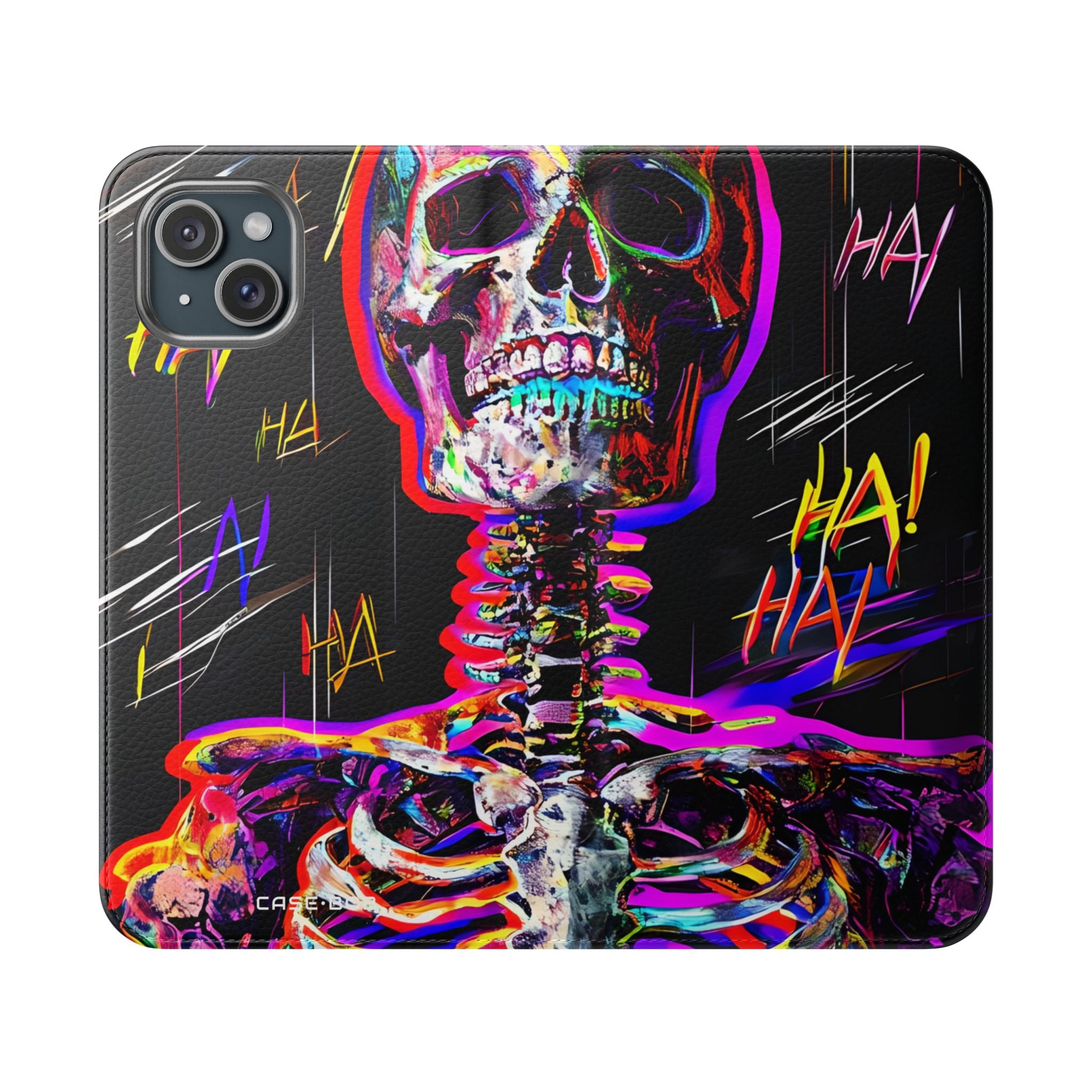 Neon Skeleton Laughter - iPhone 15 Plus Case - Wallet