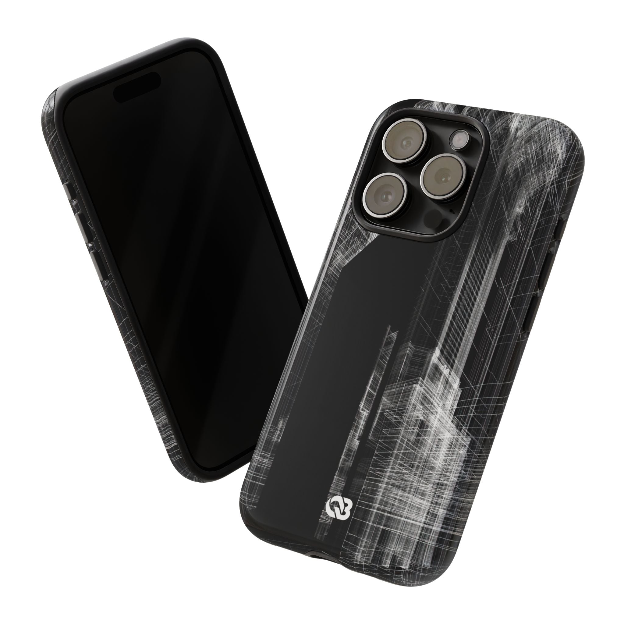 Black Tough Phone Case for iPhone - Ghost Urban Wireframe