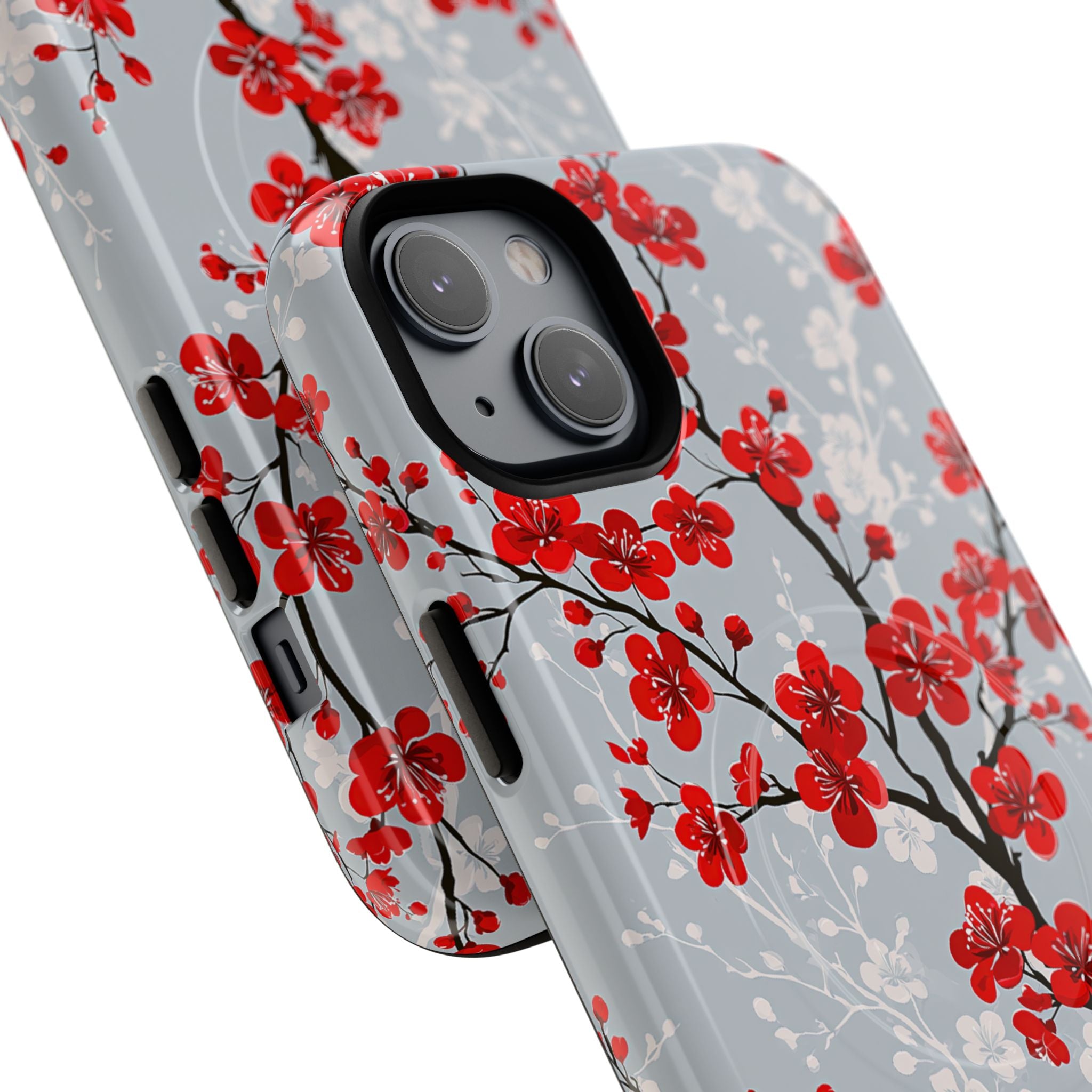 Grey Tough 2.0 Magsafe Phone Case for iPhone - Crimson Sakura Slate