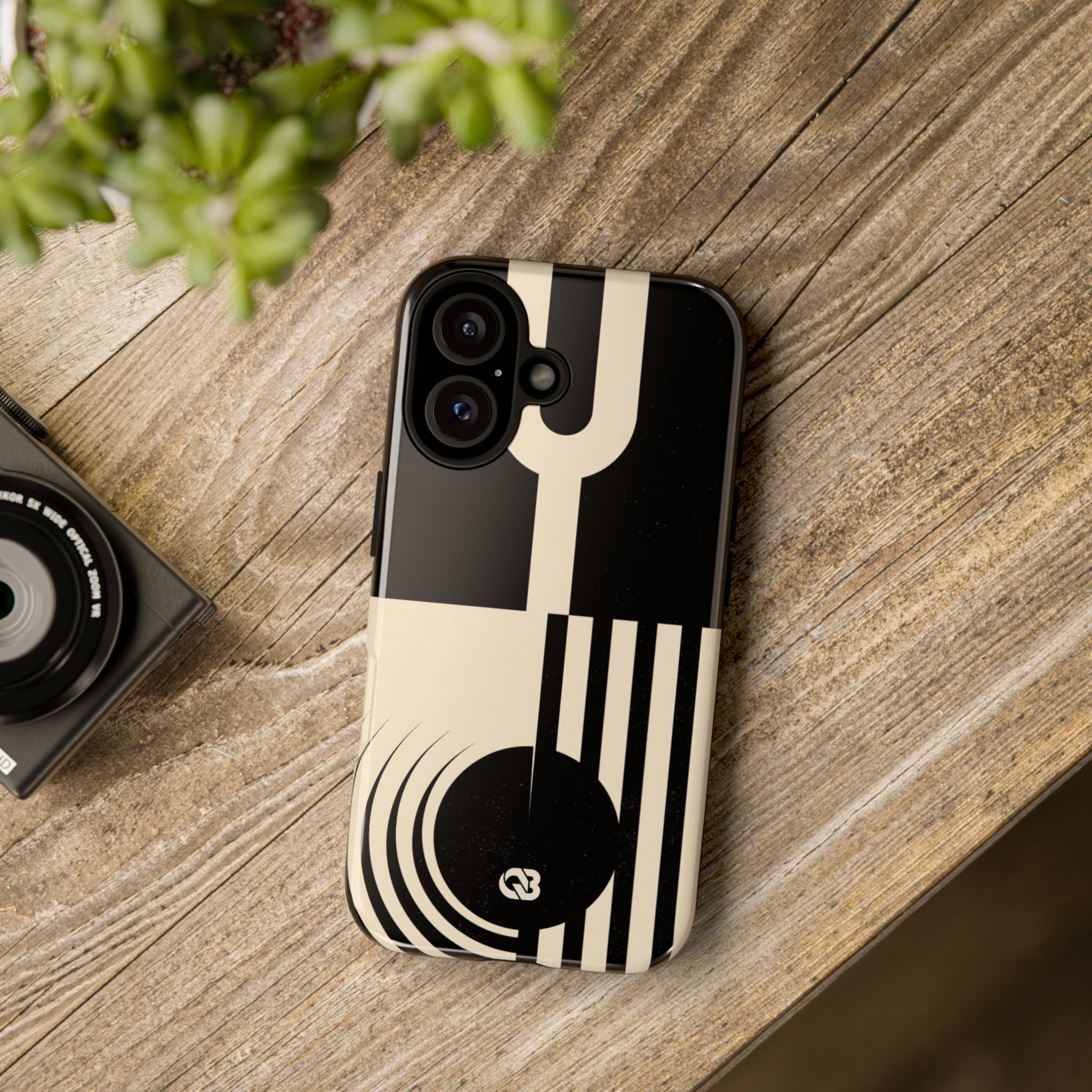 Black Tough Phone Case for iPhone - Ivory Signal Grid