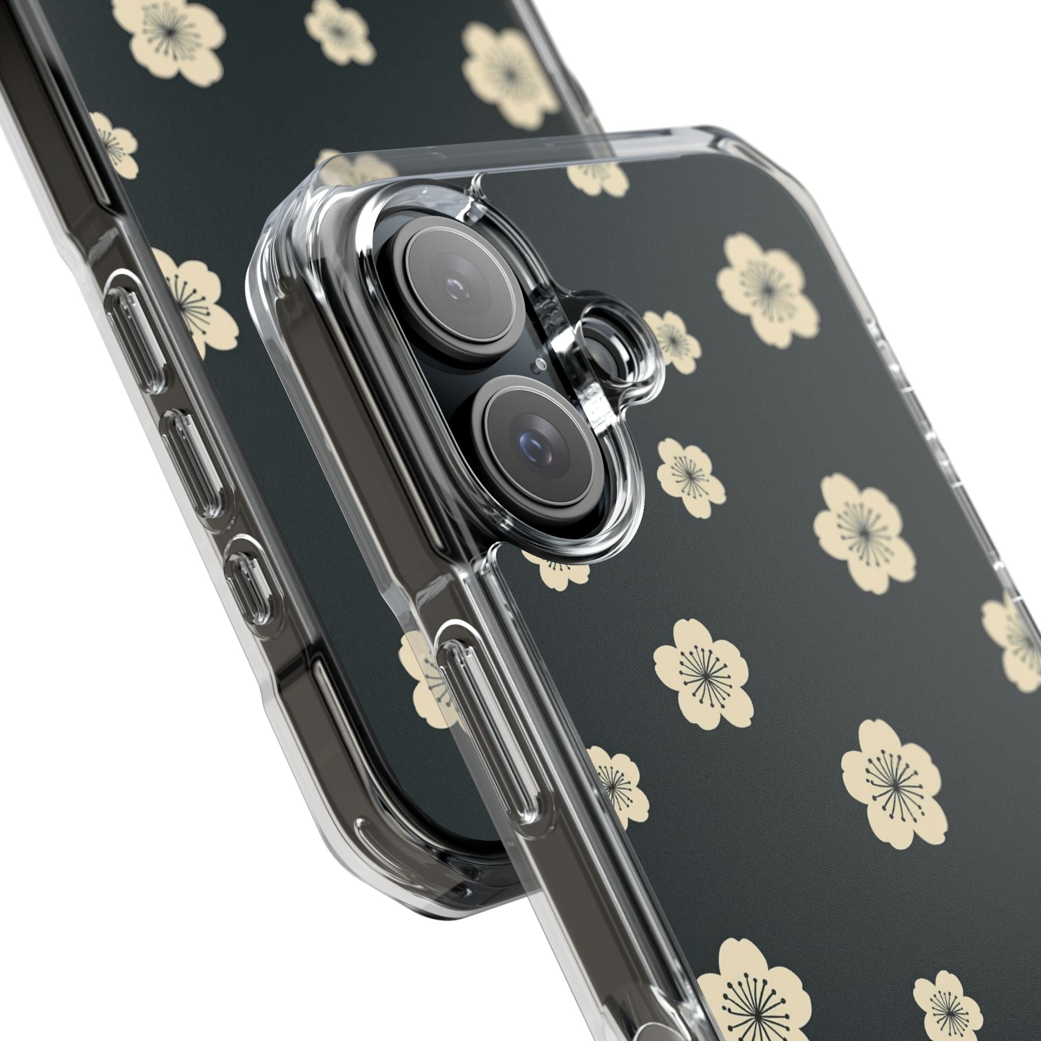 Teal Impact MagSafe Phone Case for iPhone - Obsidian Cream Petals