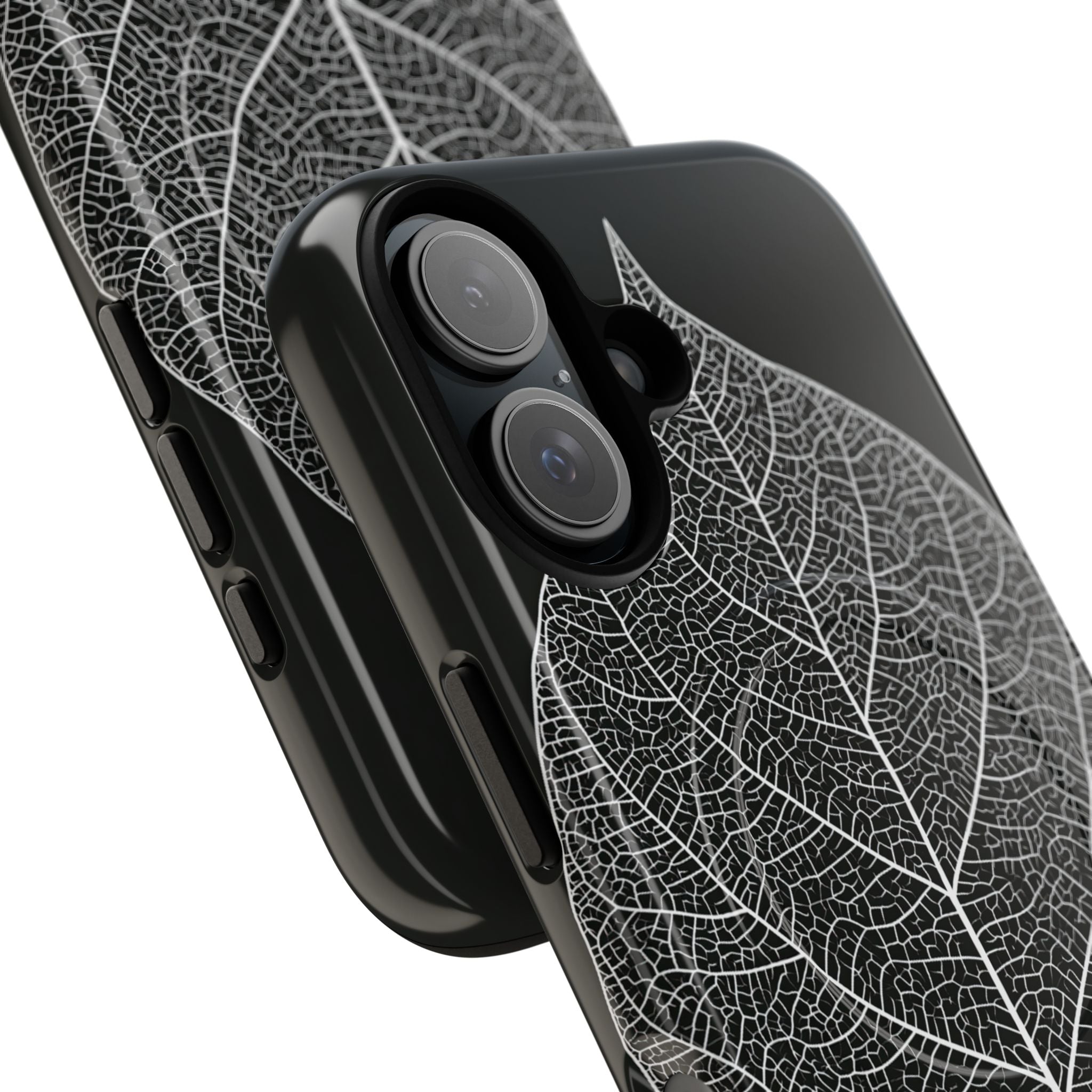 Black Tough 2.0 Magsafe Phone Case for iPhone - Bleached Leaf Lattice