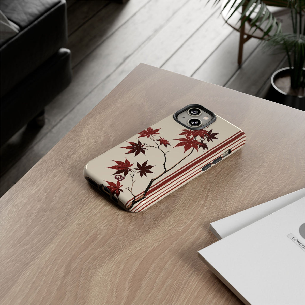 Red Tough Phone Case for iPhone - Crimson Momiji Stripe