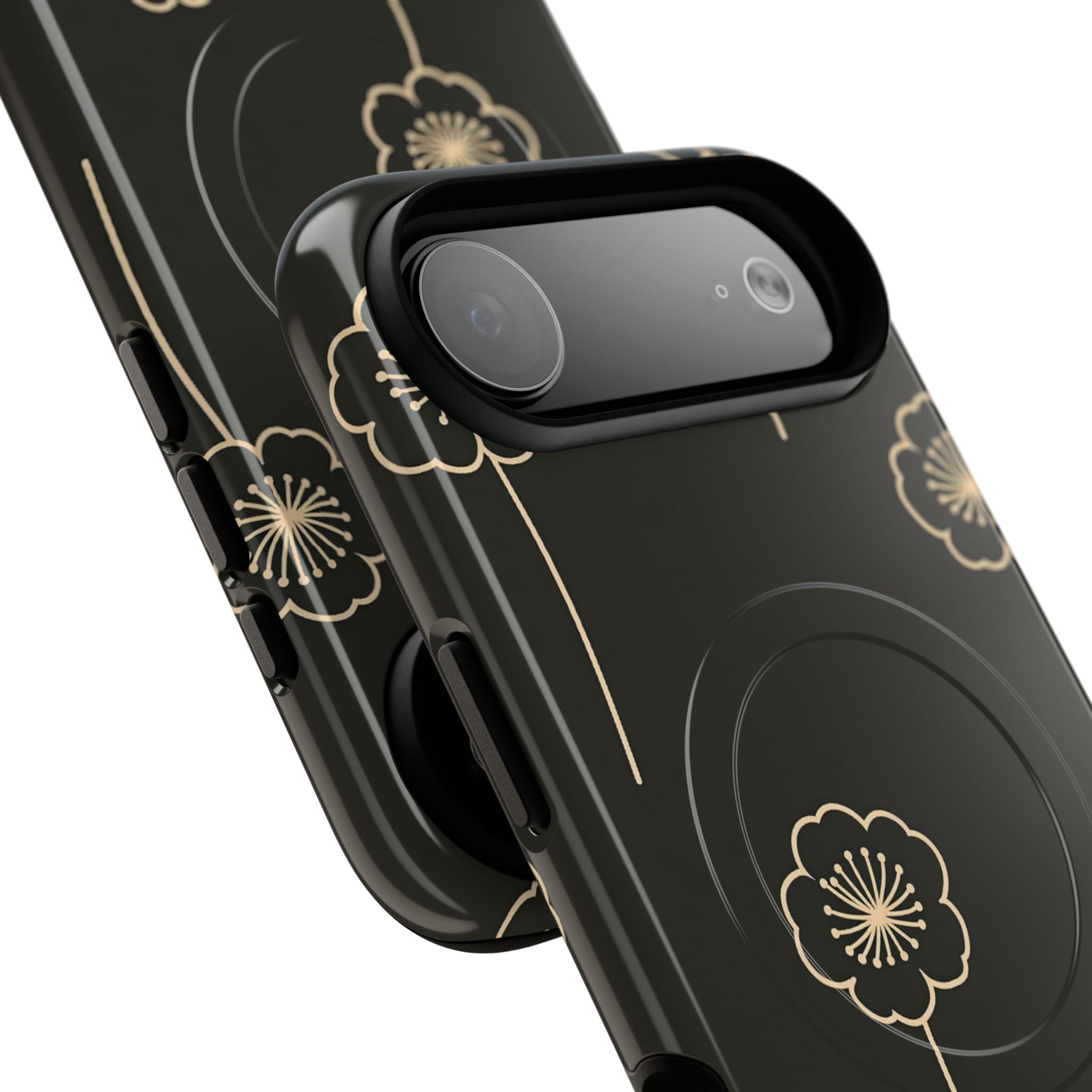 Black Tough 2.0 Magsafe Phone Case for iPhone - Obsidian Sand Petals