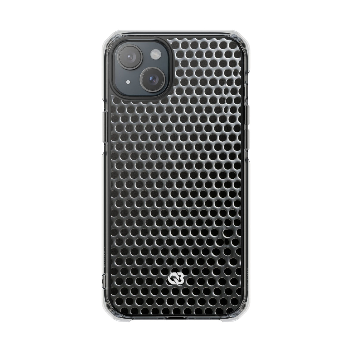 Brushed Perforated Steel · Clear Impact Magnetic Phone Case for iPhone · Silver