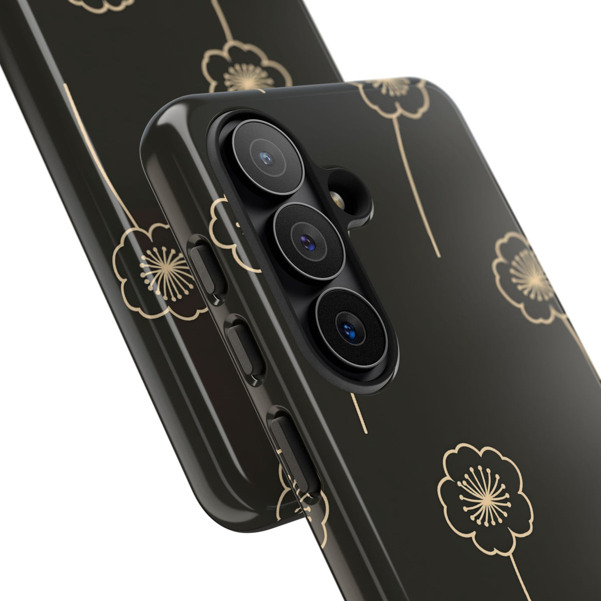 Black Tough Phone Case for Samsung - Obsidian Sand Petals